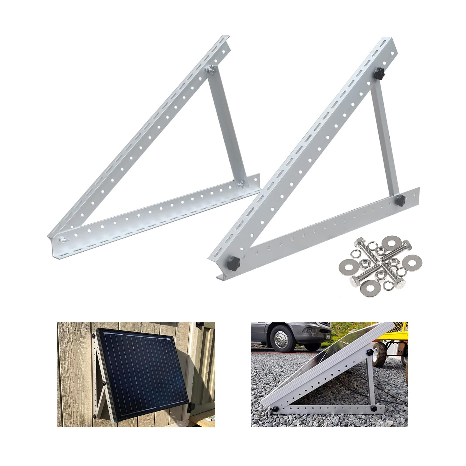 Heavy Duty Adjustable Brackets for Mounting Solar Panels on Ground Roof Wall DIY Off-grid Solar Racking System,Solar Panel Stand Foldable Tilt Legs 3mm Aluminum Rack Mount Rails with Hardware(22-inch)