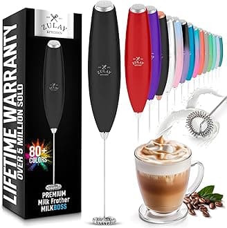 Zulay Kitchen Powerful Milk Frother Wand - Ultra Fast Handheld Drink Mixer - Electric Whisk Foam Maker for Coffee, Lattes, Cappuccino, Matcha & Coffee Creamer - Black, Batteries Not Included