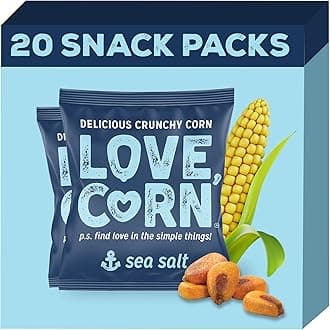 LOVE CORN Sea Salt | Delicious Crunchy Corn Snacks | .07oz x 20 Gluten Free, Vegan Bags | Convenient for Lunch Boxes, Commuting & Office Snacks