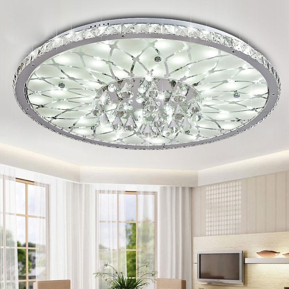 25W LED Round Ceiling Light Modern Simple Elegant Crystal Lampshade Creative White Iron Ceiling Lamp Personality Art Living Room Dining Bedroom Ceiling Lighting White Light 6000K Ø43cm