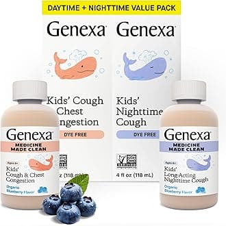 Genexa Kids' Clean Day & Night Cough Medicine, Dye Free, 0% Artificial Additives, Children's Cough, Chest Congestion, Runny Nose & Sneezing Relief, Ages 6+, Organic Blueberry Flavor, 8 fl oz (2 Pack)