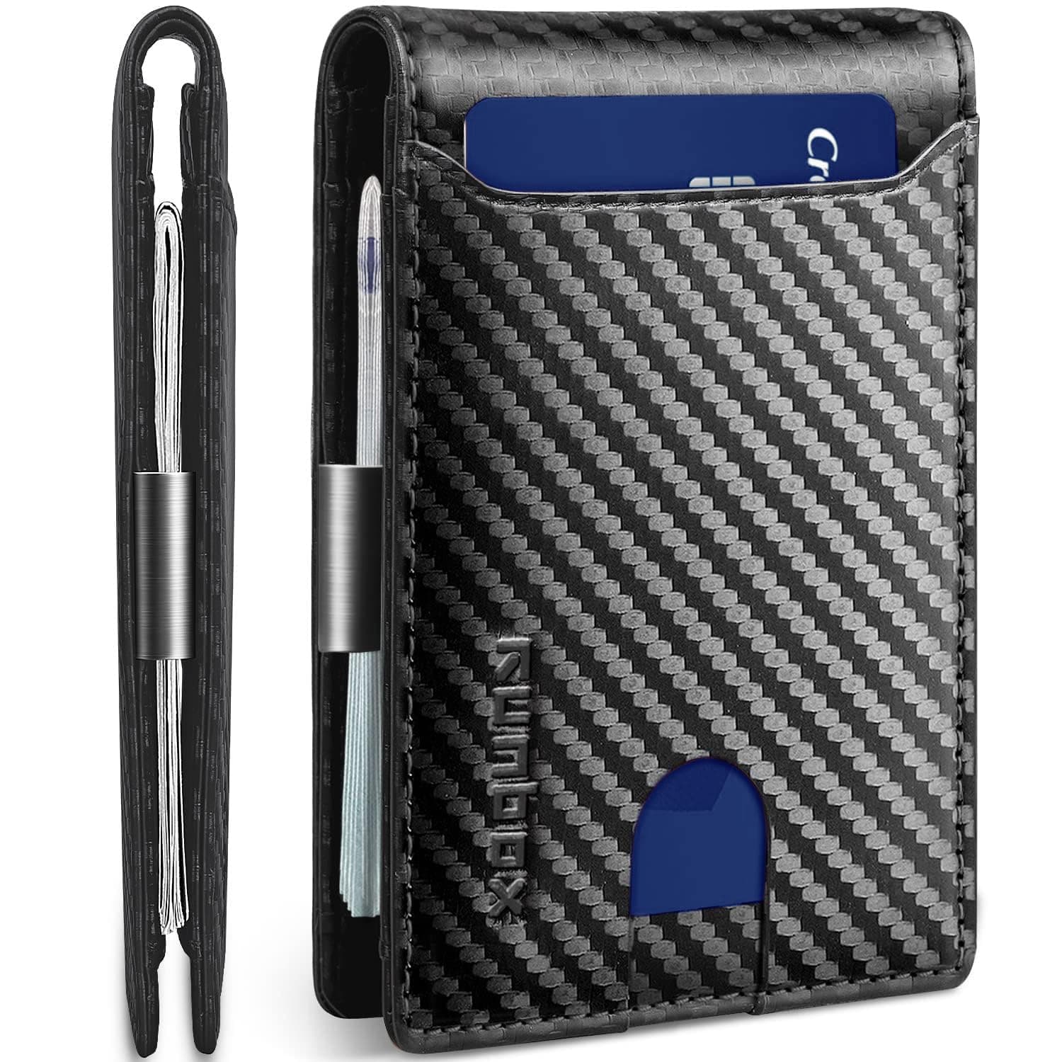 Runbox Mens Slim Wallet with Money Clip RFID Blocking Front Pocket Bifold Minimalist Credit Card Holder for Men with Gift Box