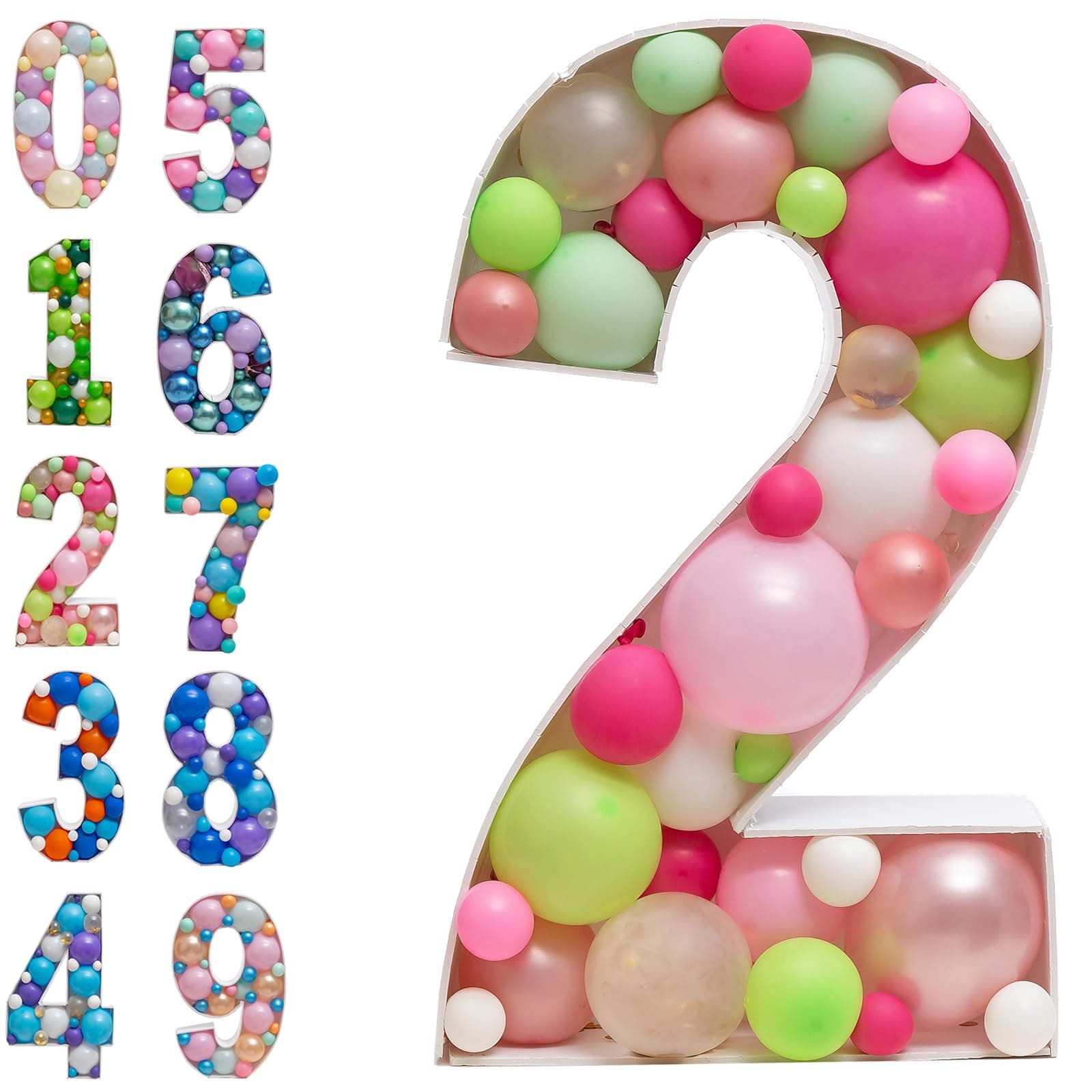 JoyBox Design Mosaic Balloon Frame Marquee Light Up Numbers 2 Pre-Cut Large Foam Board Sign Cut-out for Boy Girl Birthday Backdrop Anniversary Decoration