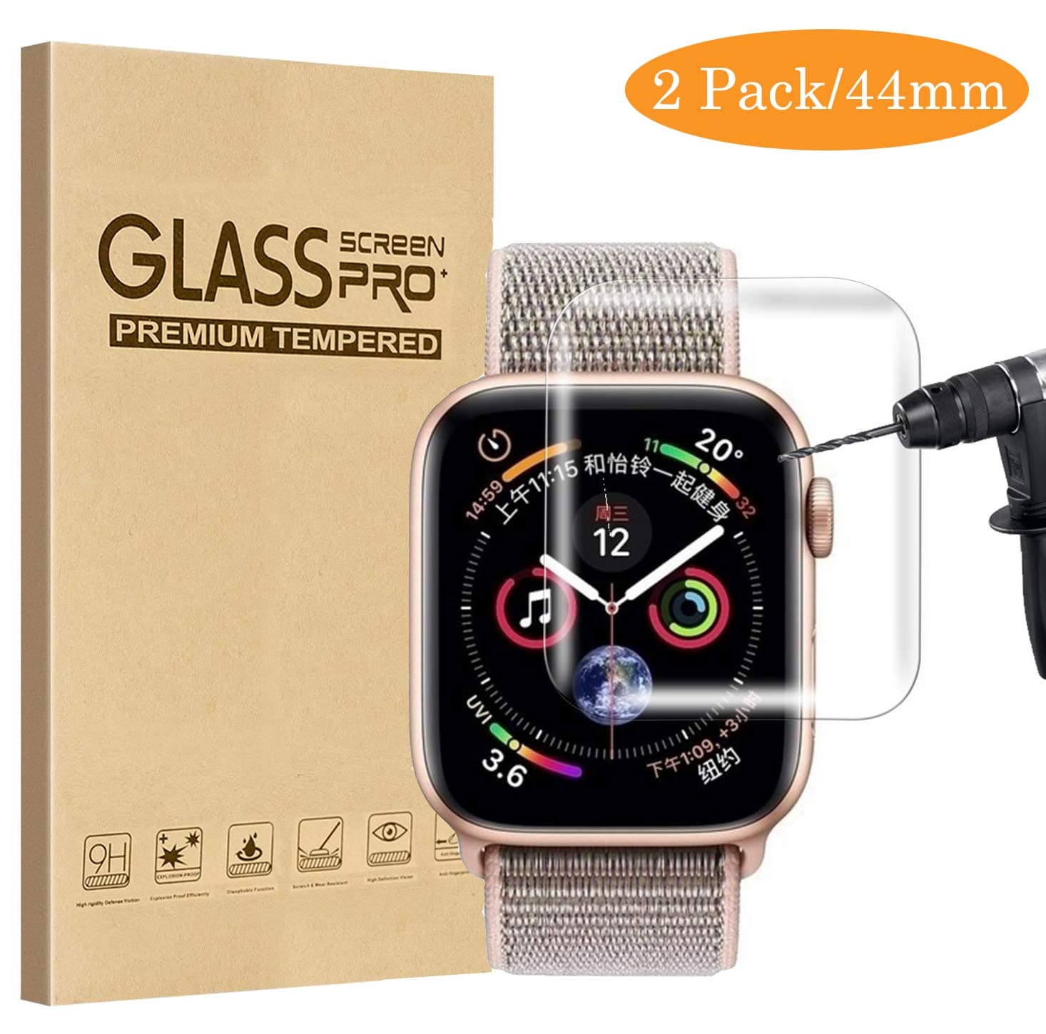 [2 Pack] Compatible for Apple Watch 44mm Series 4 Screen Protector Tempered Glass, Fotbor [Full Coverage ] [Full Glue] 9h Hardness Anti-Scratch 3D Curved HD Clear Cover for iWatch 44mm Series 4