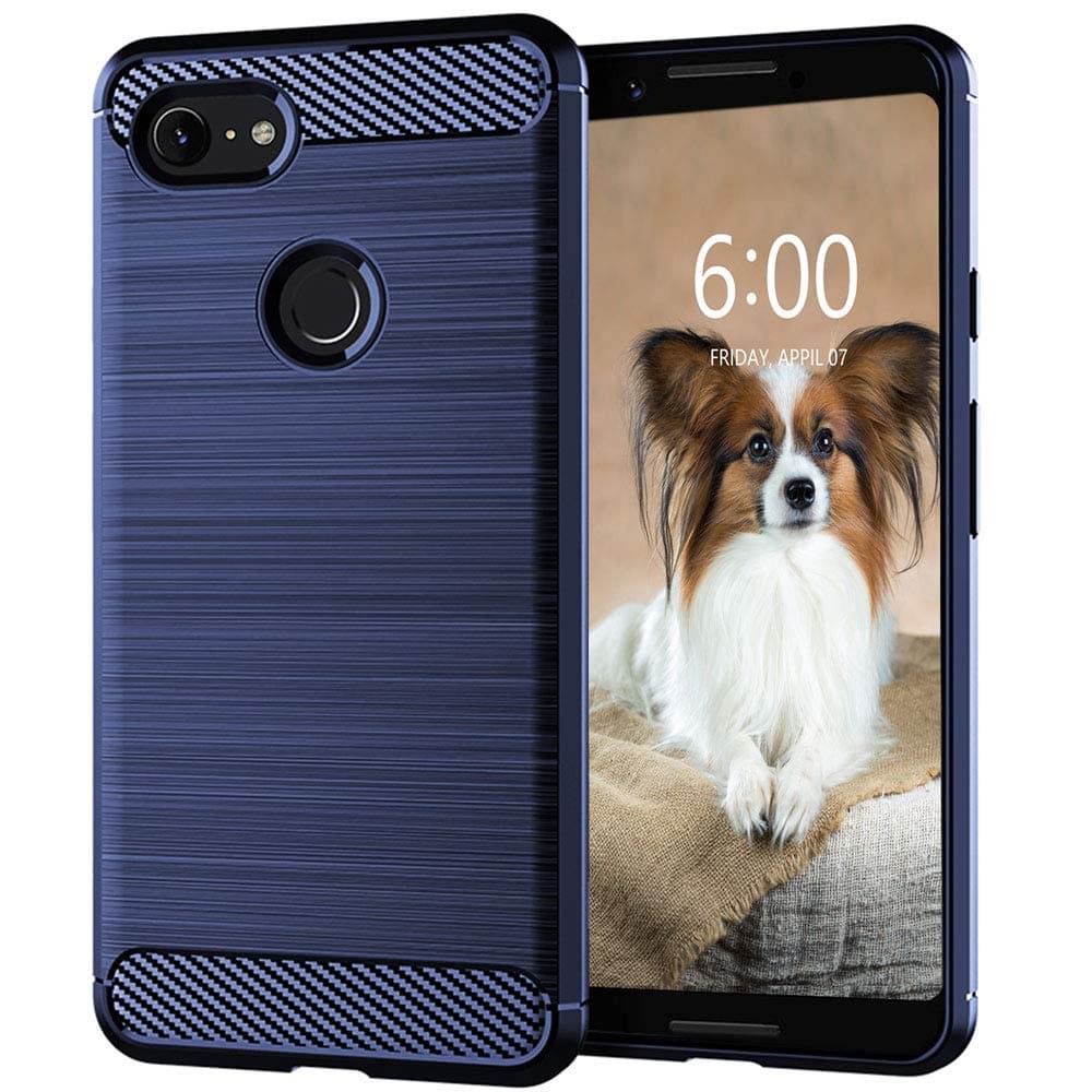 for Google Pixel 3 Phone Case,Slim Thin Soft Flexible TPU Rubber Gel Skin Silicone Lightweight Anti-Scratch Shock Absorption Carbon Fiber Protective Case Cover for Google Pixel 3,Brushed Blue