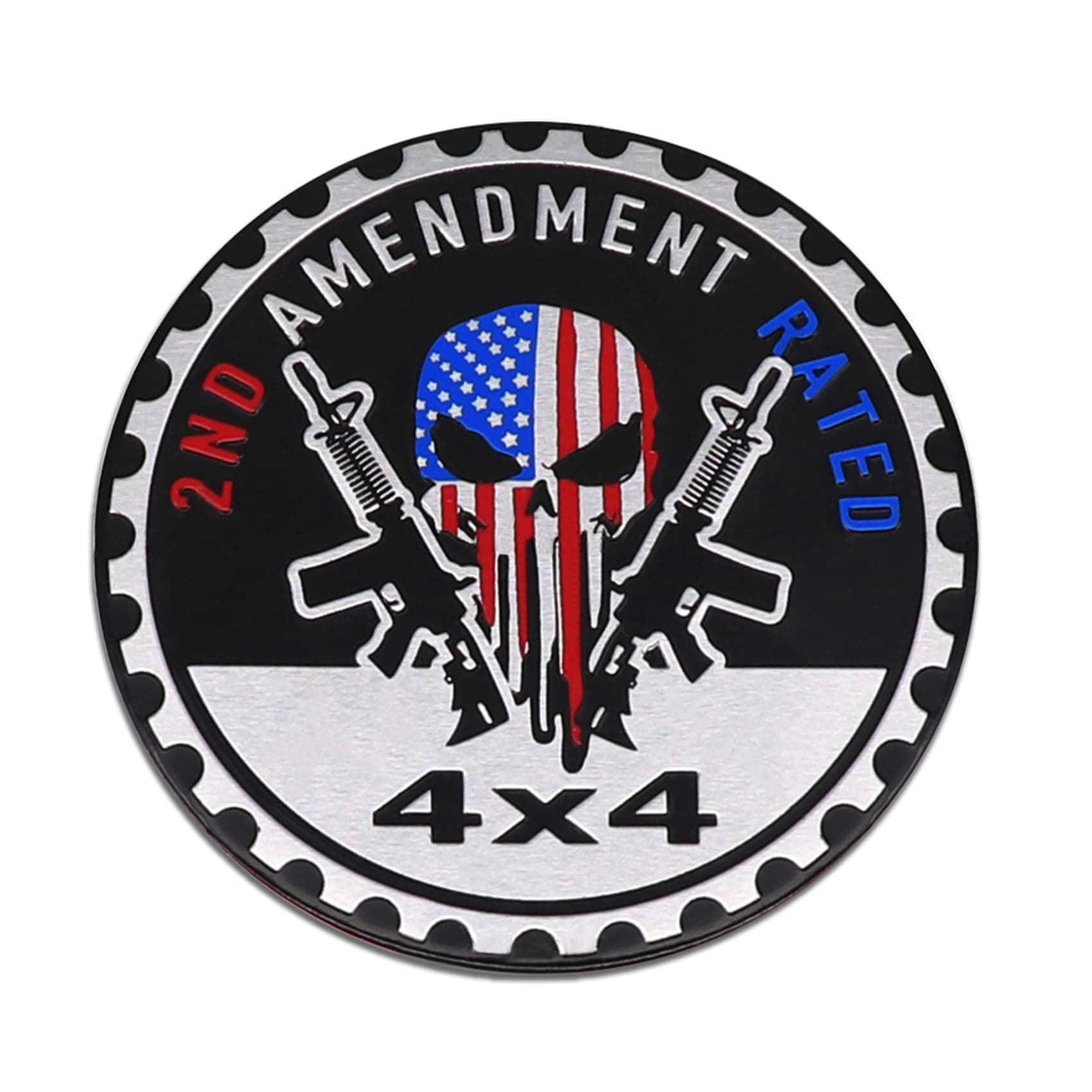 2ND Amendment Badge Rated Car Emblem, 4 x 4 3D Metal Car Badge Decals Stickers Round Emblem Decals, Universal Exterior Decorations Accessories Emblems Badge for Jeep Wrangler Vehicles Truck SUV RV