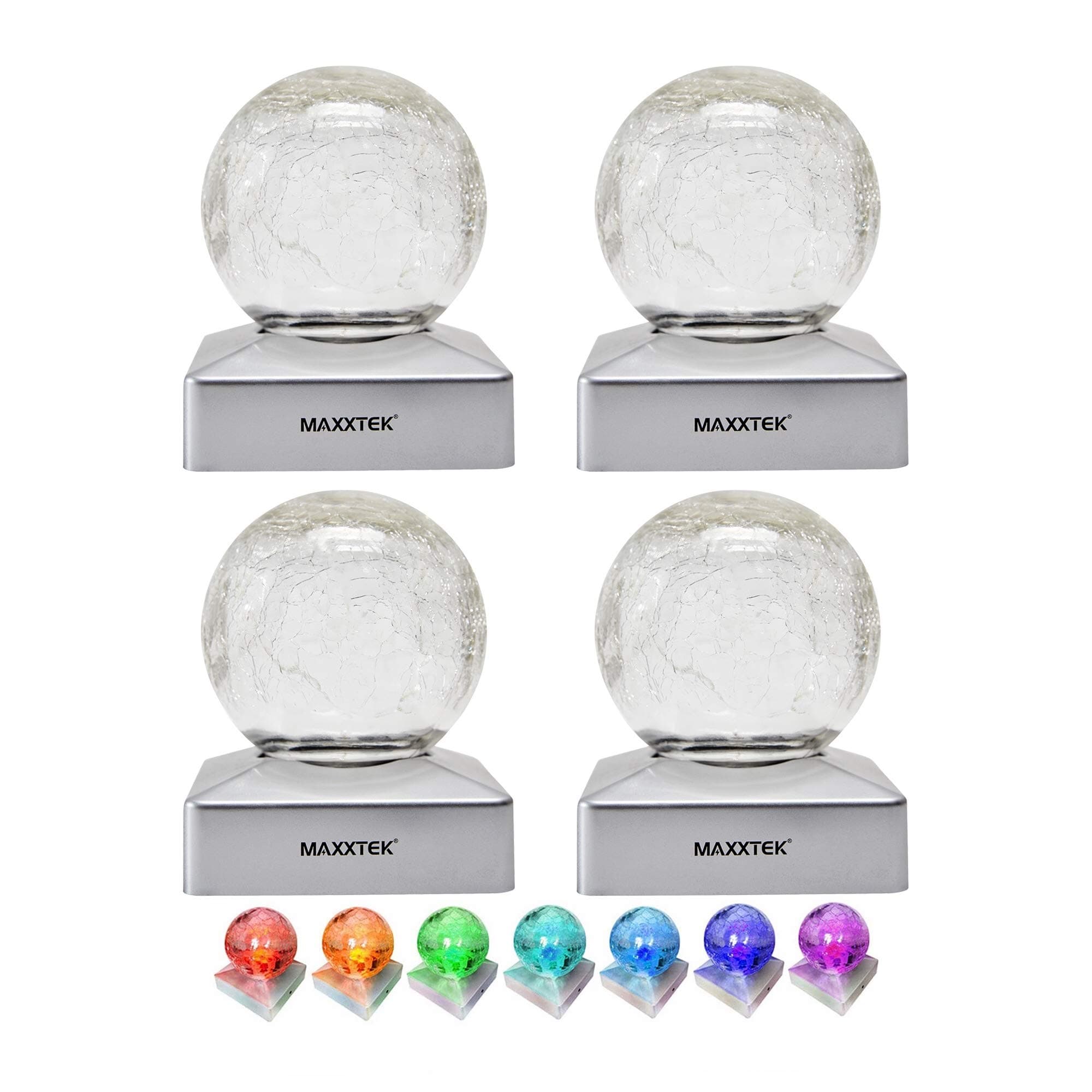 Solar LED Crackle Ball Garden Post Deck Cap Lights Outdoor Fence Lights (Colour Changing, 4 Pack)