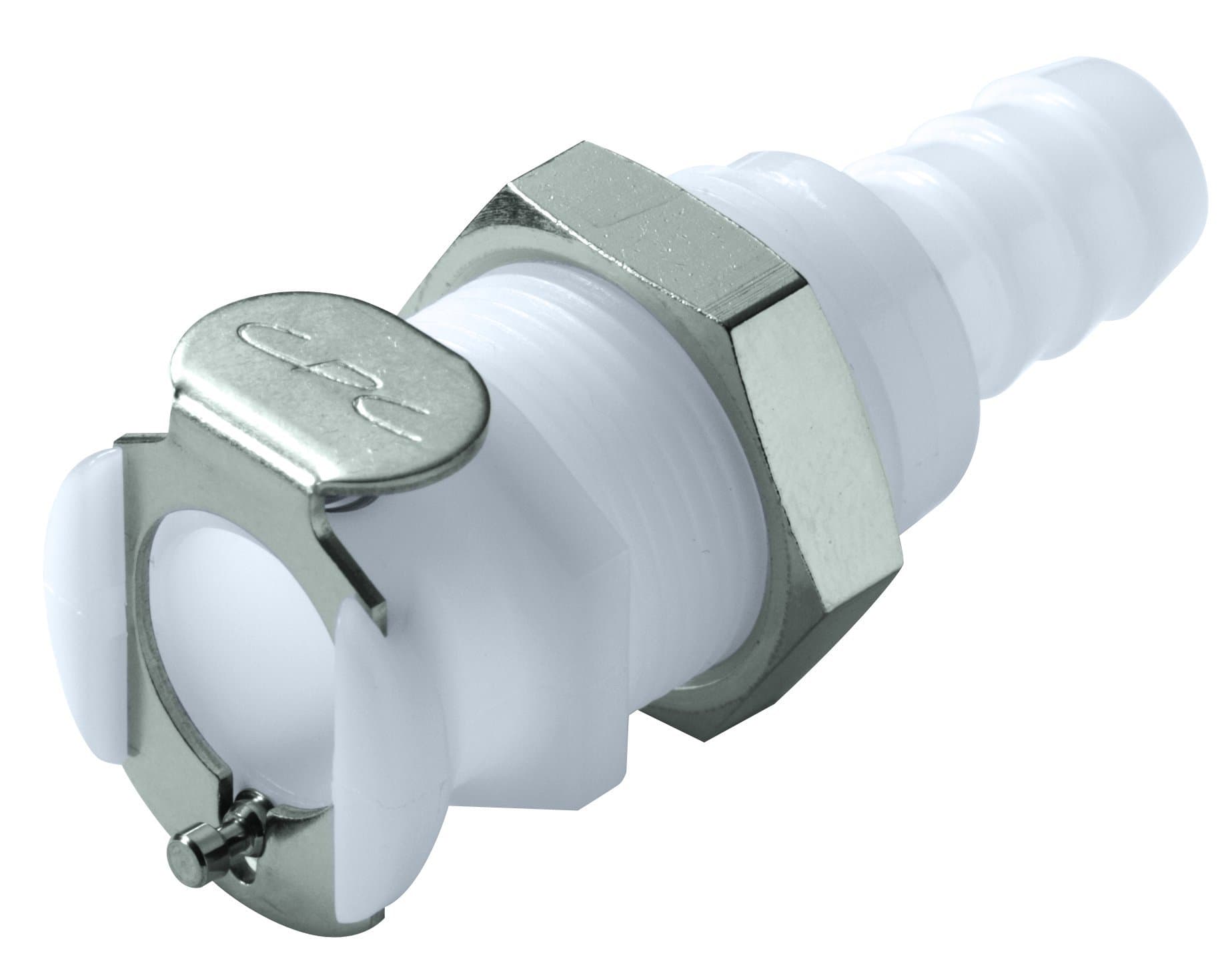 Colder PLCD16004 Acetal Tube Fitting, Coupler, Shutoff, Panel Mount, 1/4" Flow Coupler x 1/4" Barb