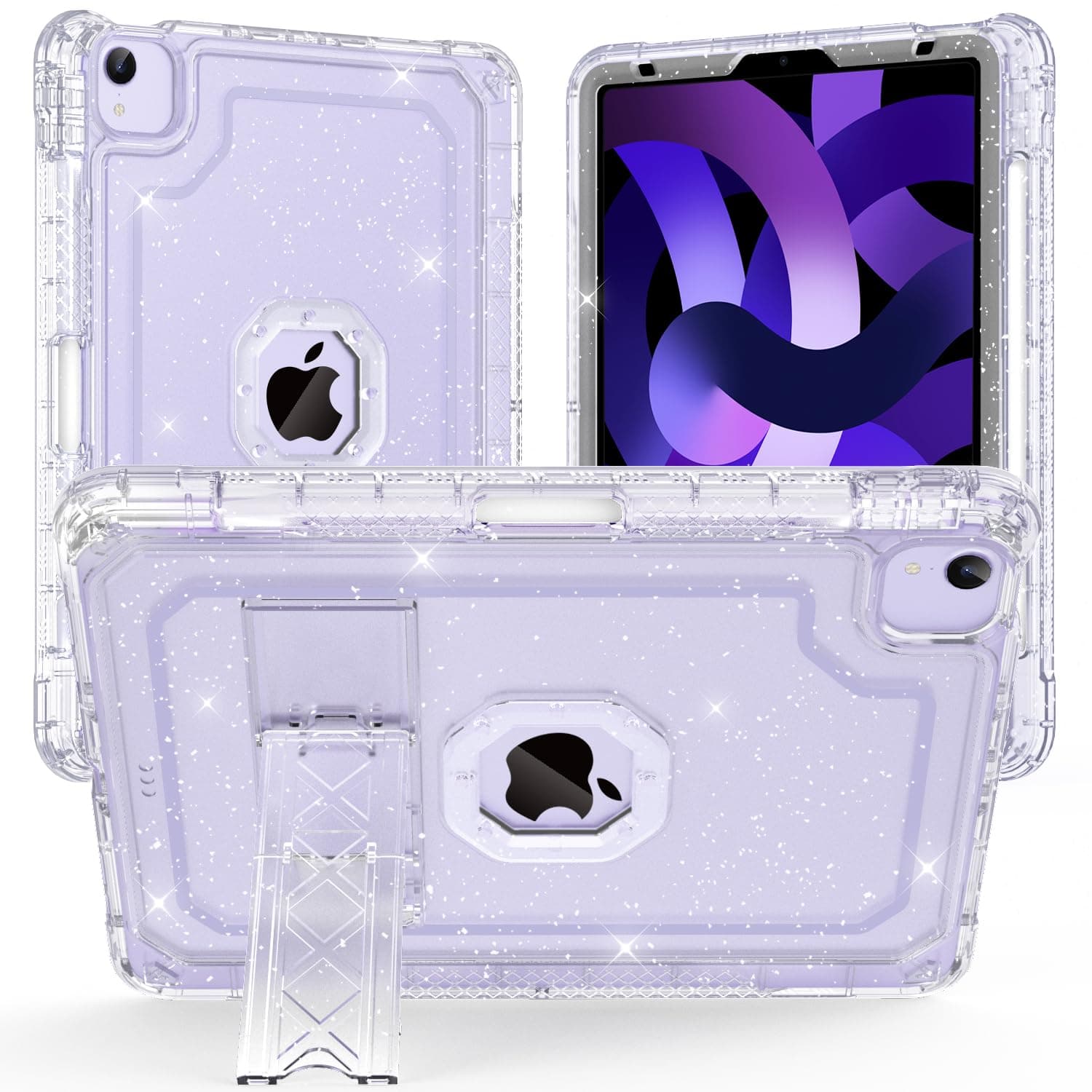 Case for iPad Air 5th/ 4th Generation Case (2022/2020) 10.9'', for iPad Pro 11 Inch (4th/3rd/2nd/1st Gen), Hard Sturdy Slim Cover for iPad Air 5 4 th with Pencil Holder/Stand, Clear Glitter
