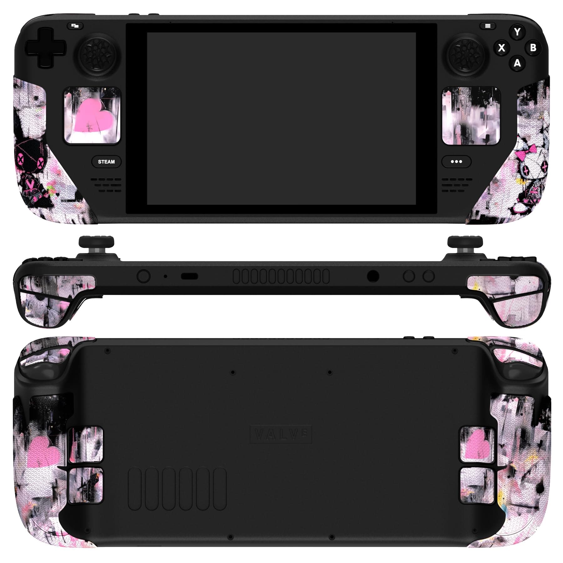 PlayVital Premium Split Handle Grips for Steam Deck LCD & OLED - Soft Rubber Pads, Trackpads Skin, Trigger Back Button With Thumb Grips - Hexagonal Diamond Textured Lovely Punky Bunny
