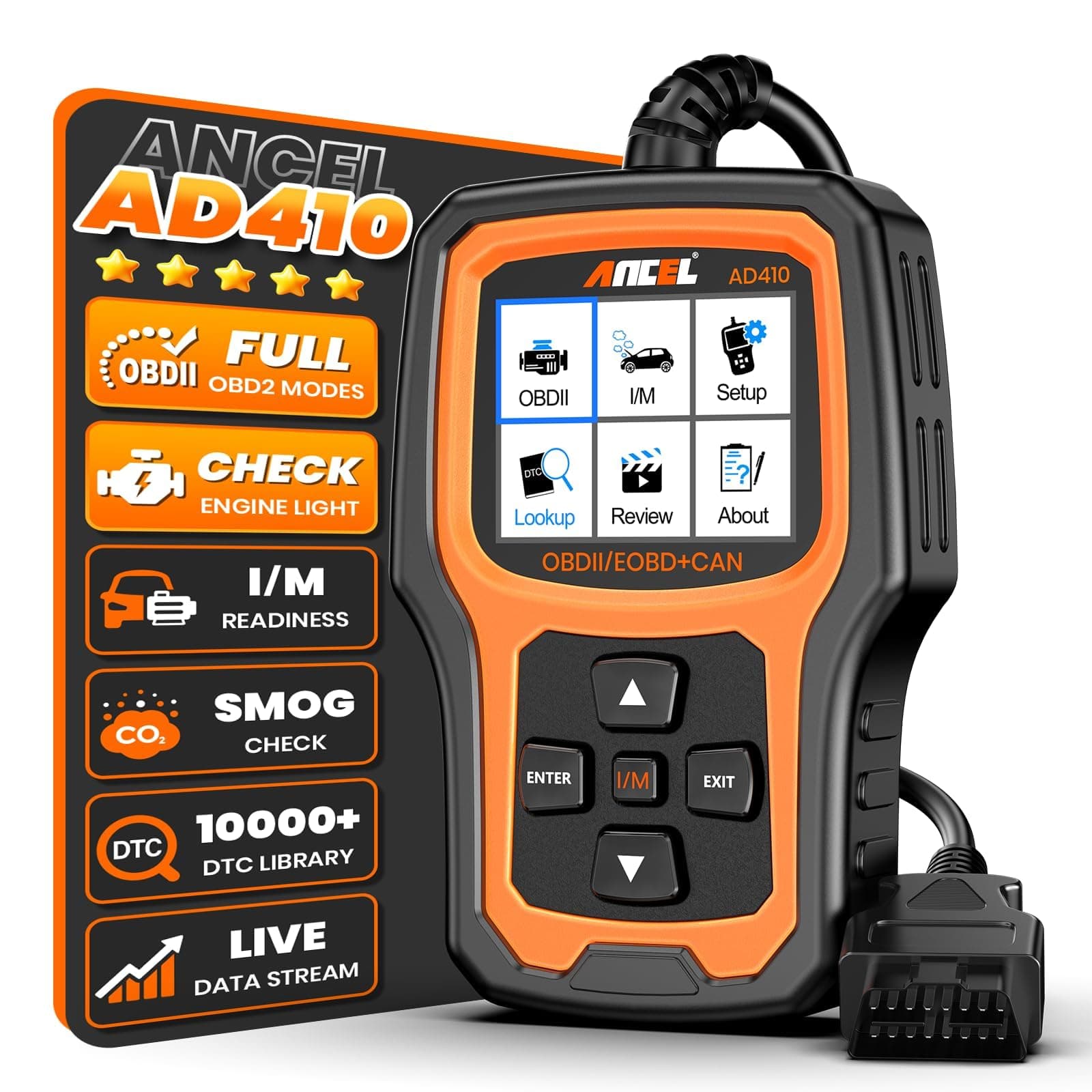 AD410 Enhanced OBD2 Scanner OBD2 Code Reader Car Diagnostic Tool, Check Engine Light Fault Reader Diagnostic Scan Tool for All OBDII Car After 2002 (Black/Yellow)