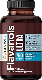 Ultra 750mg Cocoa Flavanols – Heart & Brain Support, Memory & Blood Circulation Booster, High Flavanol Cocoa for Nitric Oxide, Energy & Oxygen Boost, Vegan, Gluten-Free, 30-Day Supply