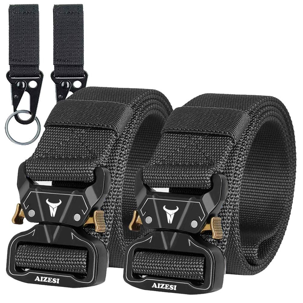 AIZESI 2PCS Tactical Belt,1.5" Webbing Riggers Web Nylon Belt Quick-Release Metal Buckle