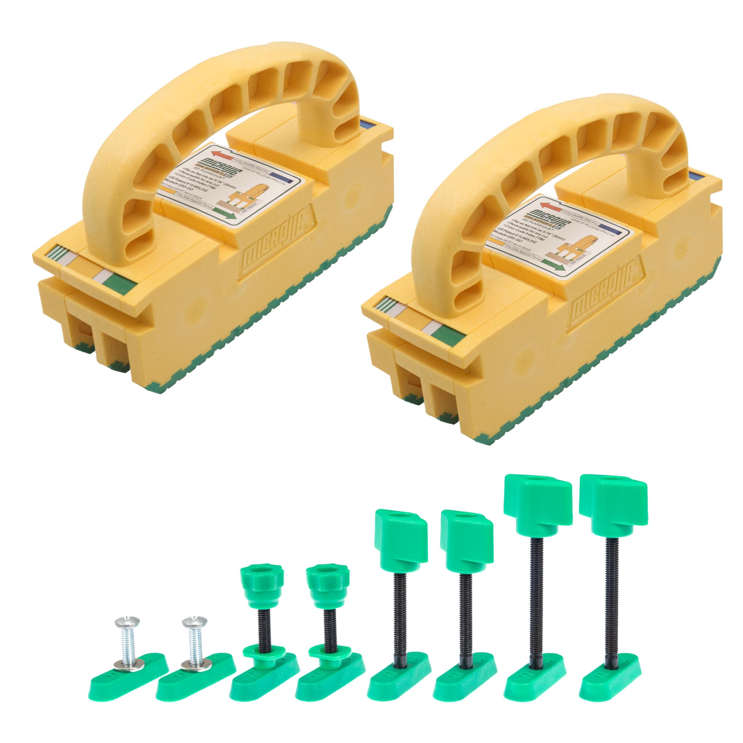 Grr-ripper 2GO 3D Pushblock (Double Pack) and Matchfit Variety Dovetail Hardware for Table Saws, Jointers, Router Table
