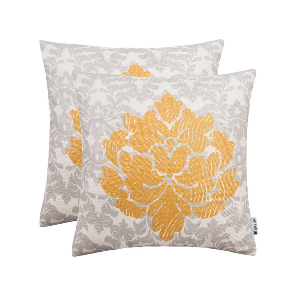 Yellow Couch Throw Pillows Covers 18 x 18 inch, Pack of 2 Thicken Cotton Linen Printing Home Decorative Throw Pillows Cases for Sofa/Bed, Art Bstract Pattern Fingerprint Flower Cushion Covers