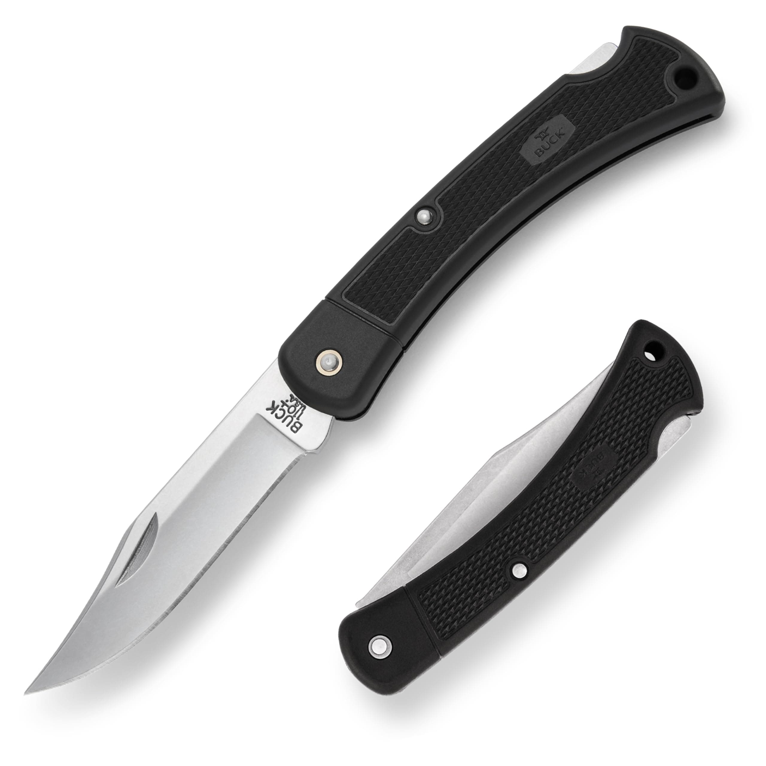 Buck Knives 110 Folding Hunter LT Knife, 3-3/4" Blade, Lockback Design, Nylon Handle, 420HC Stainless Steel Clip Point Blade, Sheath Included, Hunting Knife Made in the USA, 3.2 oz