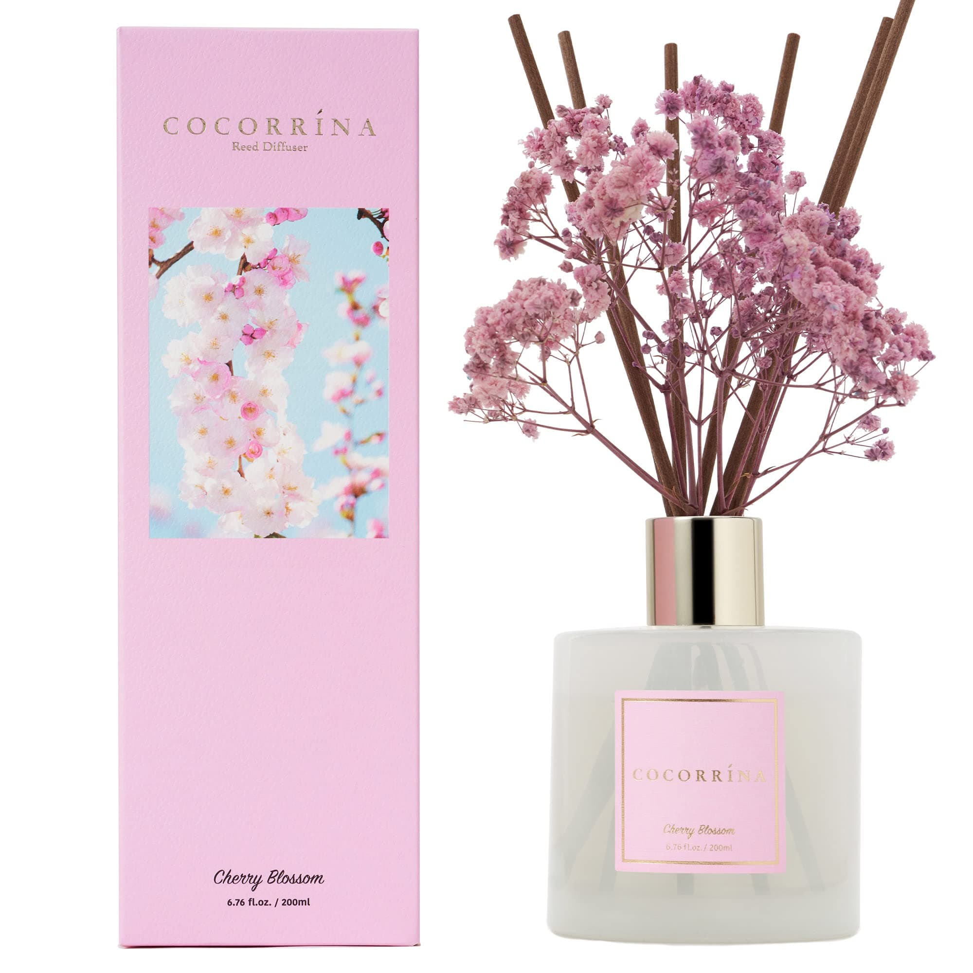 COCORRÍNA Reed Diffuser Sets, 200ml Cherry Blossom Diffuser with Sticks Home Fragrance for Bedroom Bathroom Living Room, Home & Office Decor