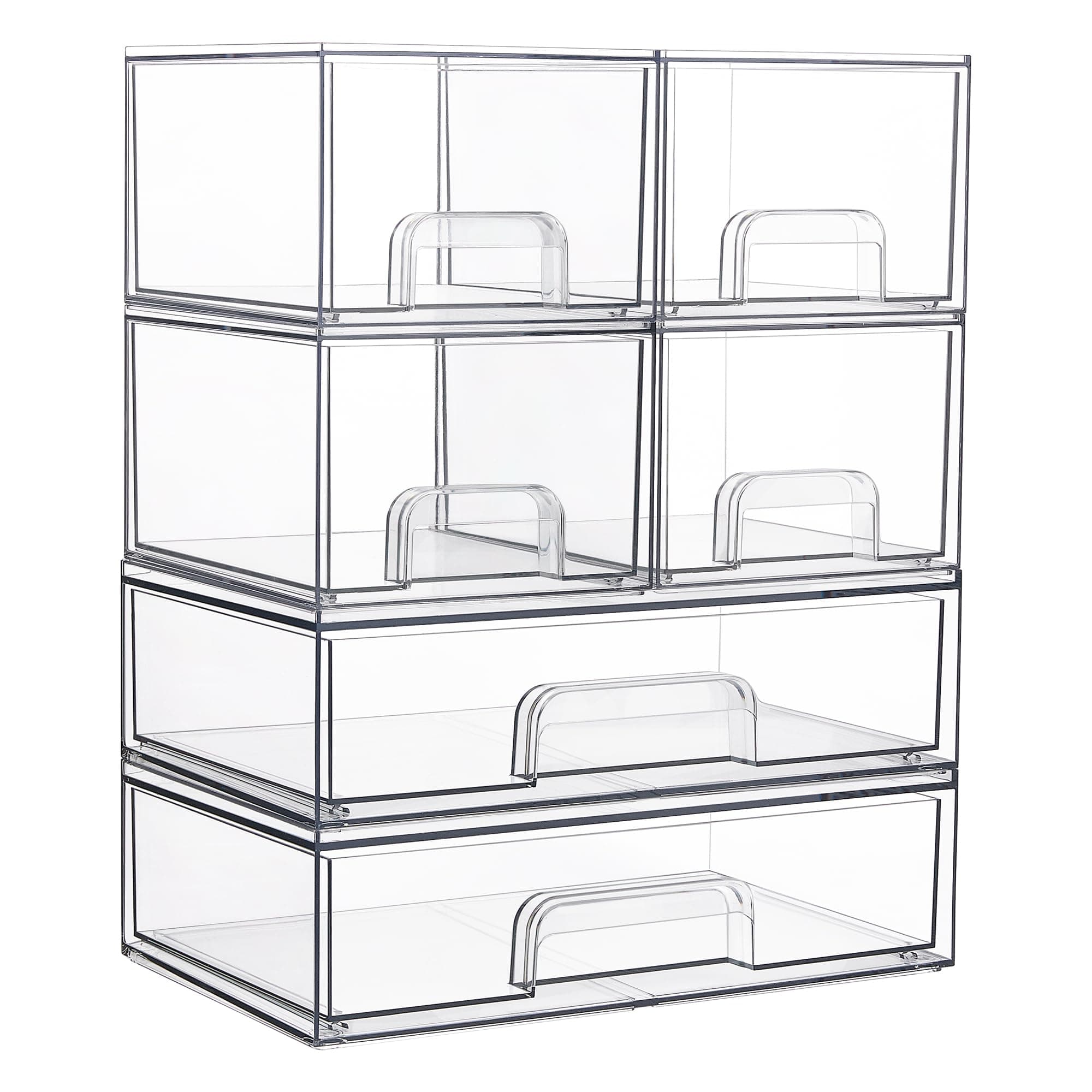 Vtopmart Stackable Storage Drawers Set of 6, Clear Plastic Organizer Bins for Bathroom Supplies, Ideal for Cabinet,Shelf, Pantry, Laundry Room Organization