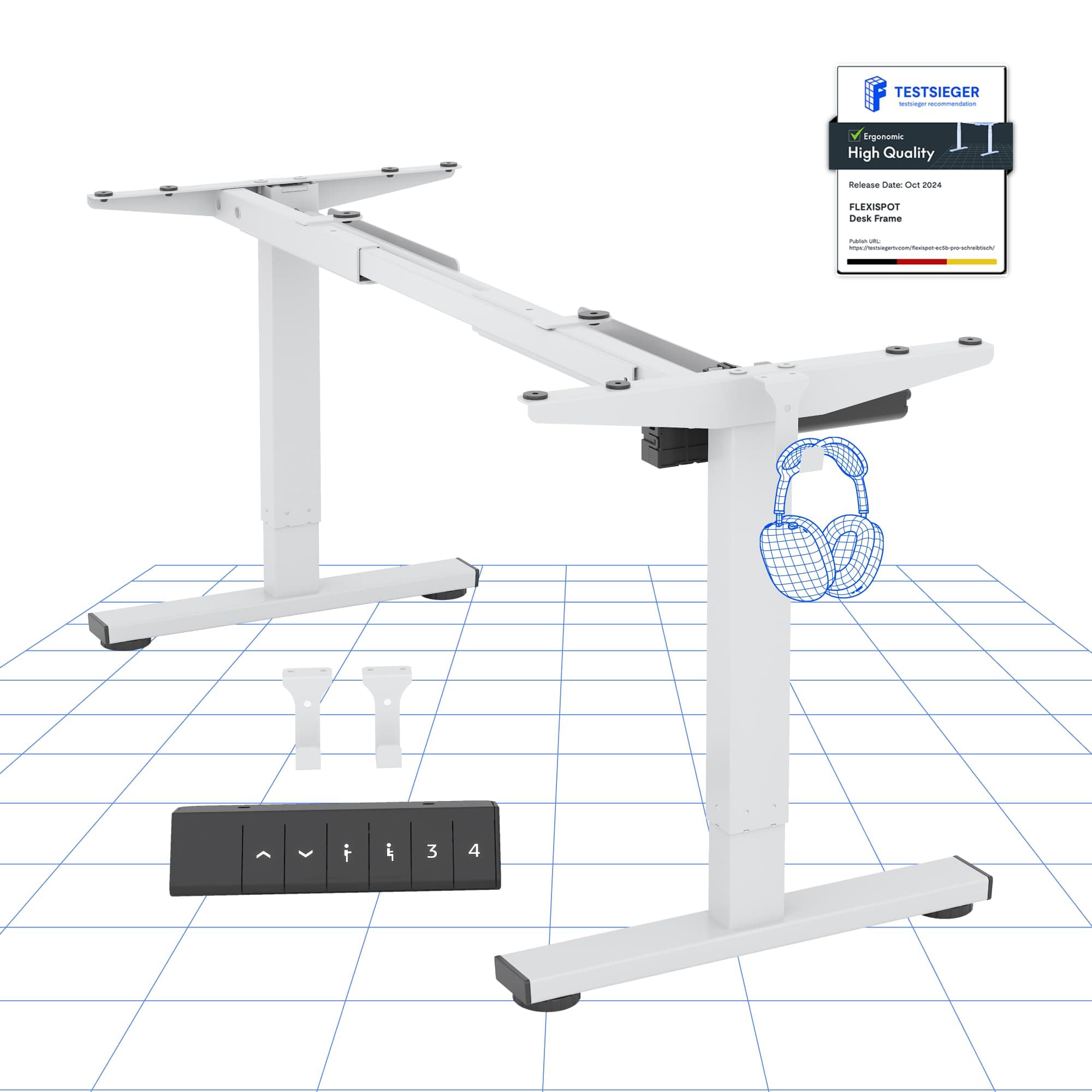 FLEXISPOT CylineE Electric Standing Desk Frame with Round Legs, Height Adjustable Sit-Stand with Memory Control Panel and Anti-Collision System, White