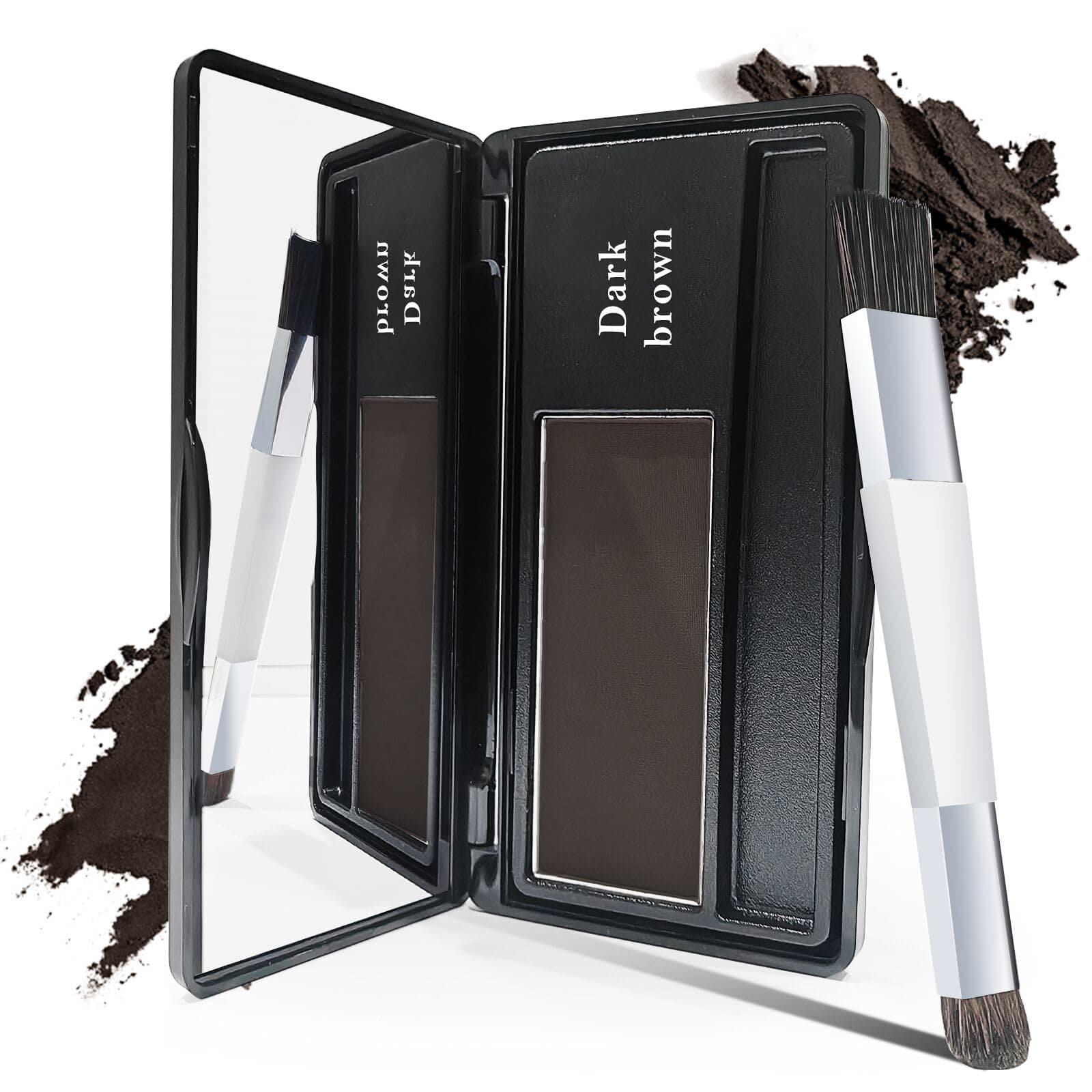 Root Cover Up, Natural Looking Root Touch Up Powder, Quick and Easy Hairline Shadow Powder, with Brush and Mirrored Compact, Root Cover Up Instantly Hairline (Dark Brown)