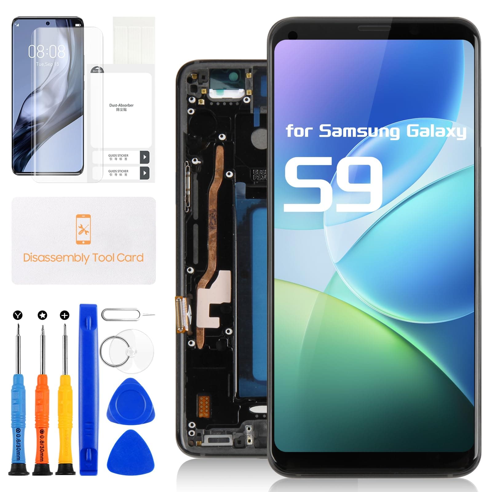 Screen Replacement for Samsung Galaxy S9 LCD Display for Samsung S9 Screen Touch Digitizer SM-G960U SM-G960F SM-G960W Assembly with Repair Tools(Black with Frame)
