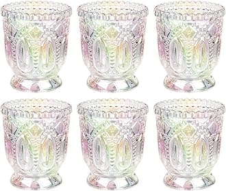 Koyal Wholesale Vintage Glass Candle Holder (Pack of 6), 3 x 2.75 (Iridescent)