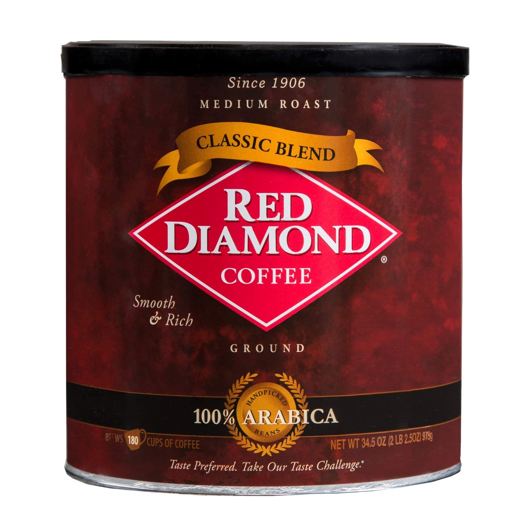 Red Diamond Ground Coffee | Classic Blend | Medium Roast | Arabica Beans | Smooth & Rich Flavor | 34.5 Ounce Resealable Can