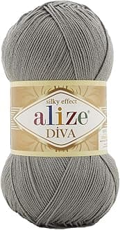 Alize Diva Silk Effect 100% Microfiber Acrylic Yarn 1 Ball skeins 100gr 383yds Color (87 - Coal Grey)