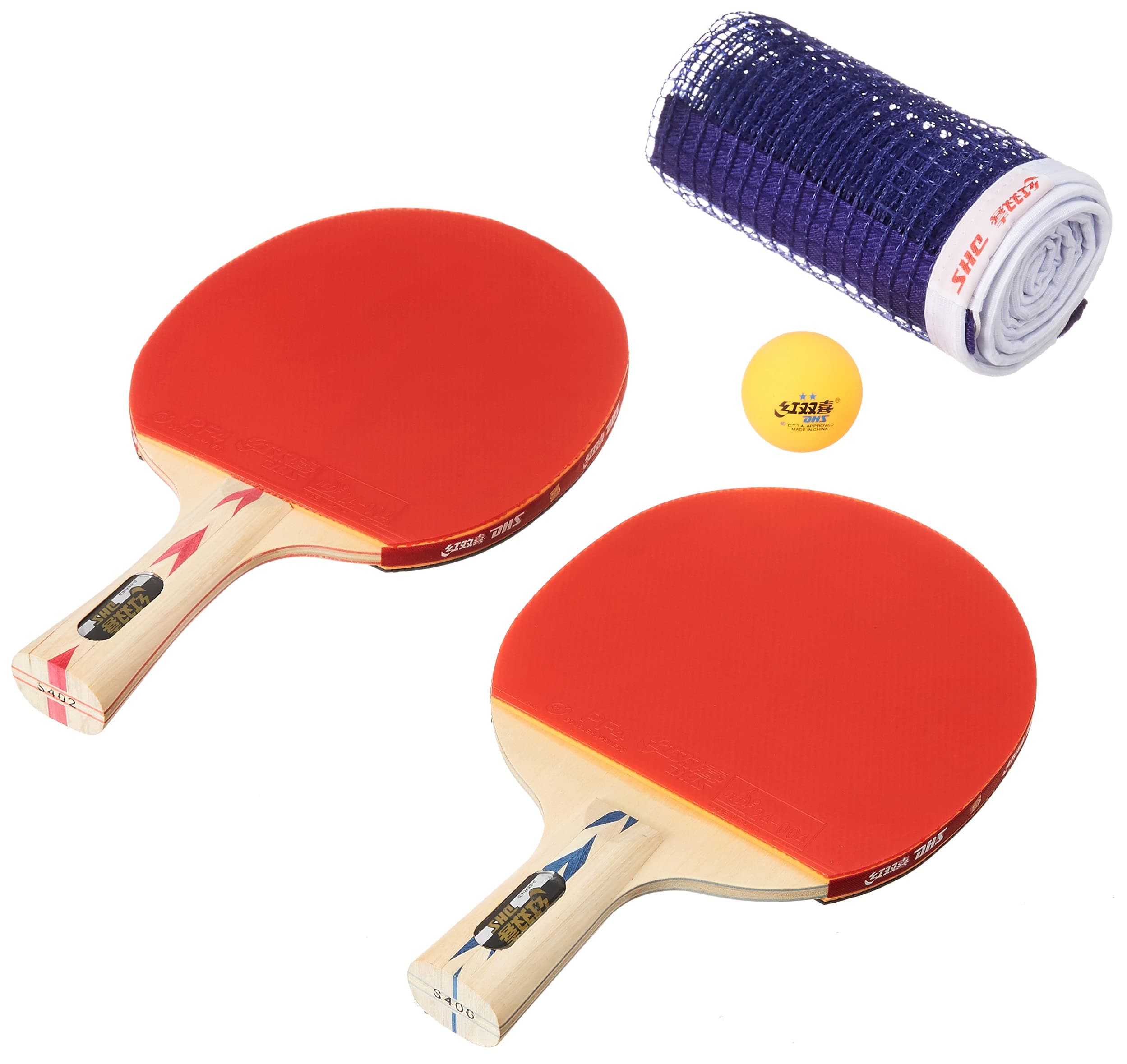 TT BAT S-S4F2 DHS with TT Ball DHS 40MM 2 Star Orange (60 Pcs Box) (Black/Blue) TT NET409