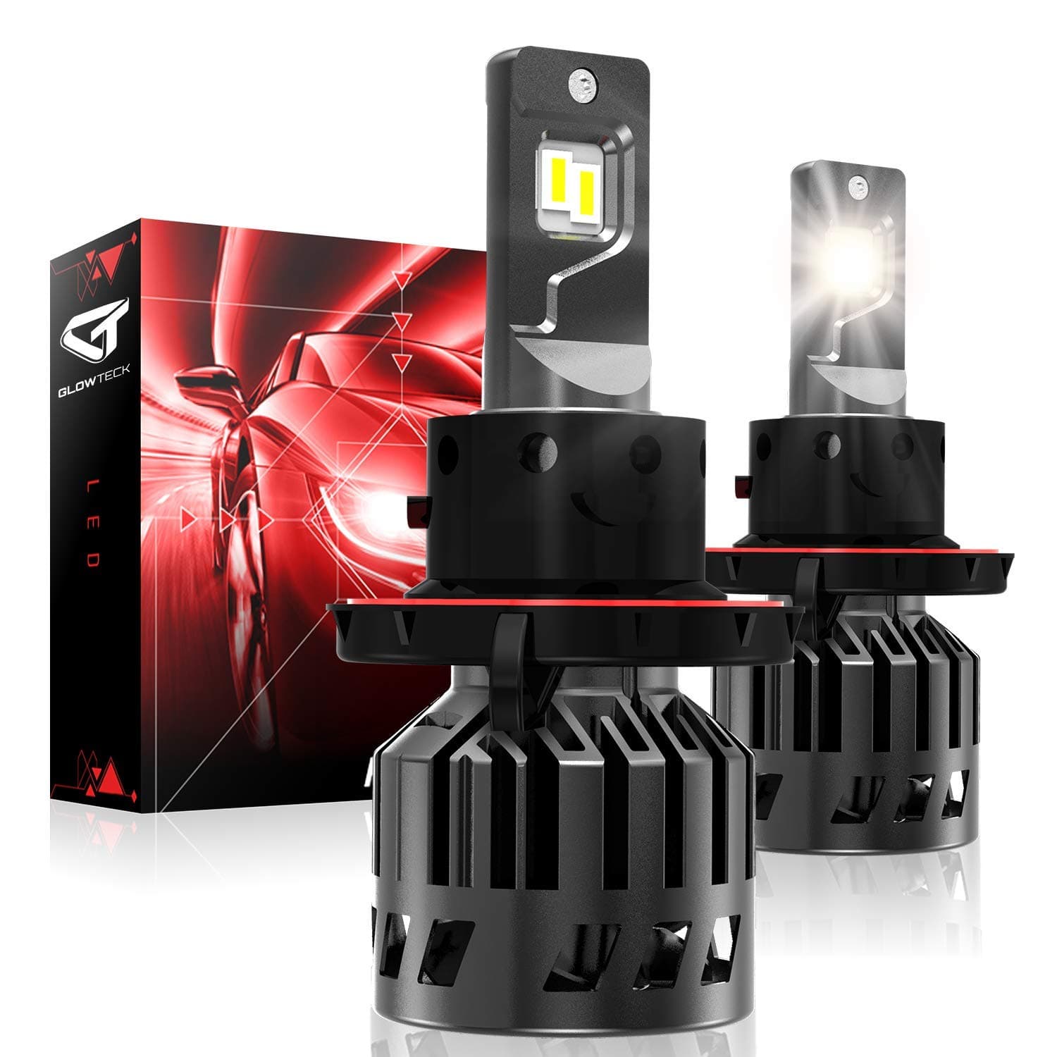 Glowteck (H13/9008) LED Headlight Bulbs Conversion Kit -High/Low Beam 6,000 Lumen/Pair 6000K Cool White IP65 water-resistant Halogen Replacement Headlight bulbs For Bright & Greater Visibility