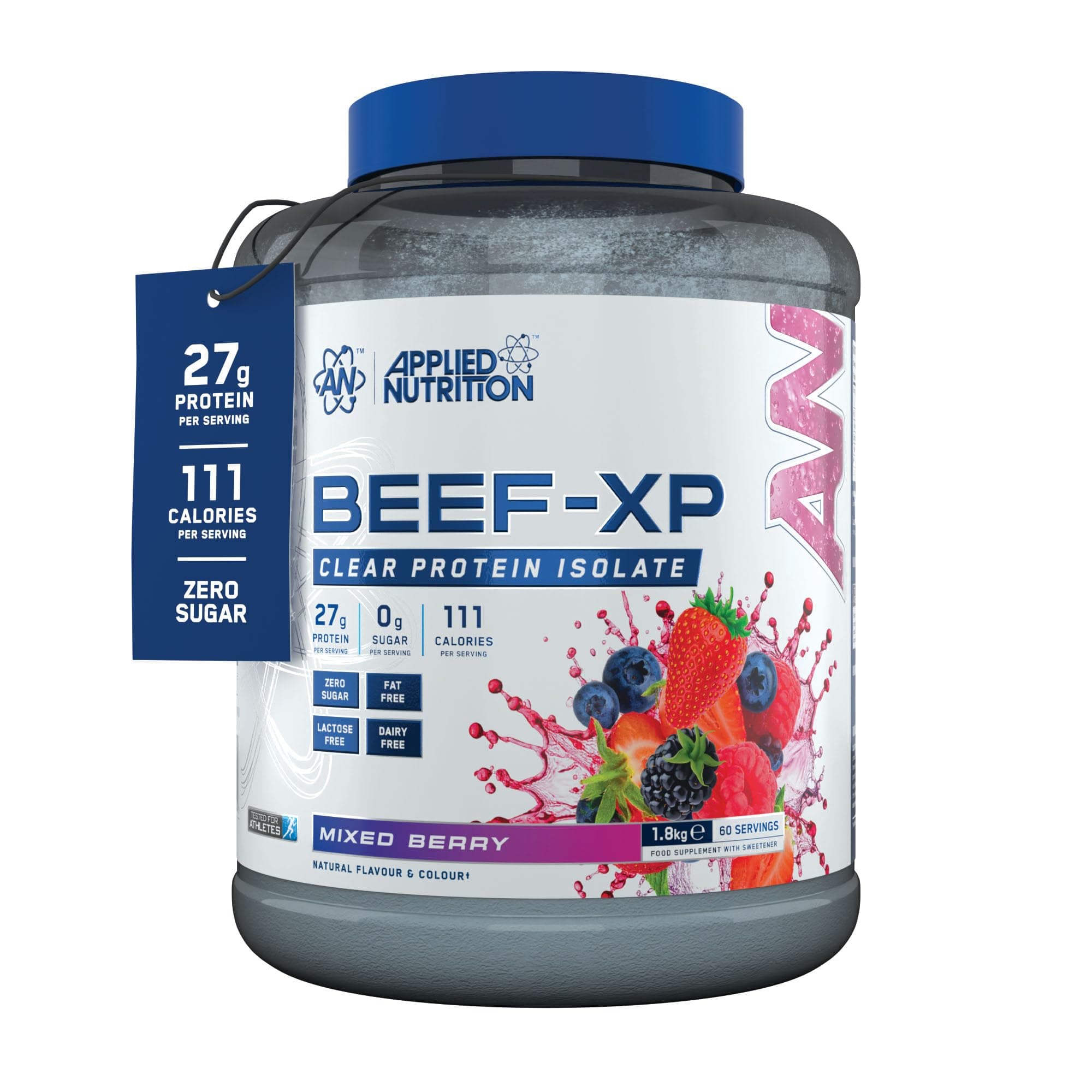 Applied Nutrition Beef XP - Clear Hydrolysed Protein Isolate, Fruit Juice Style, Dairy Free Beef Protein Powder, Lactose Free, Zero Sugar, Low Fat (1.8 Kg, Mixed Berry)