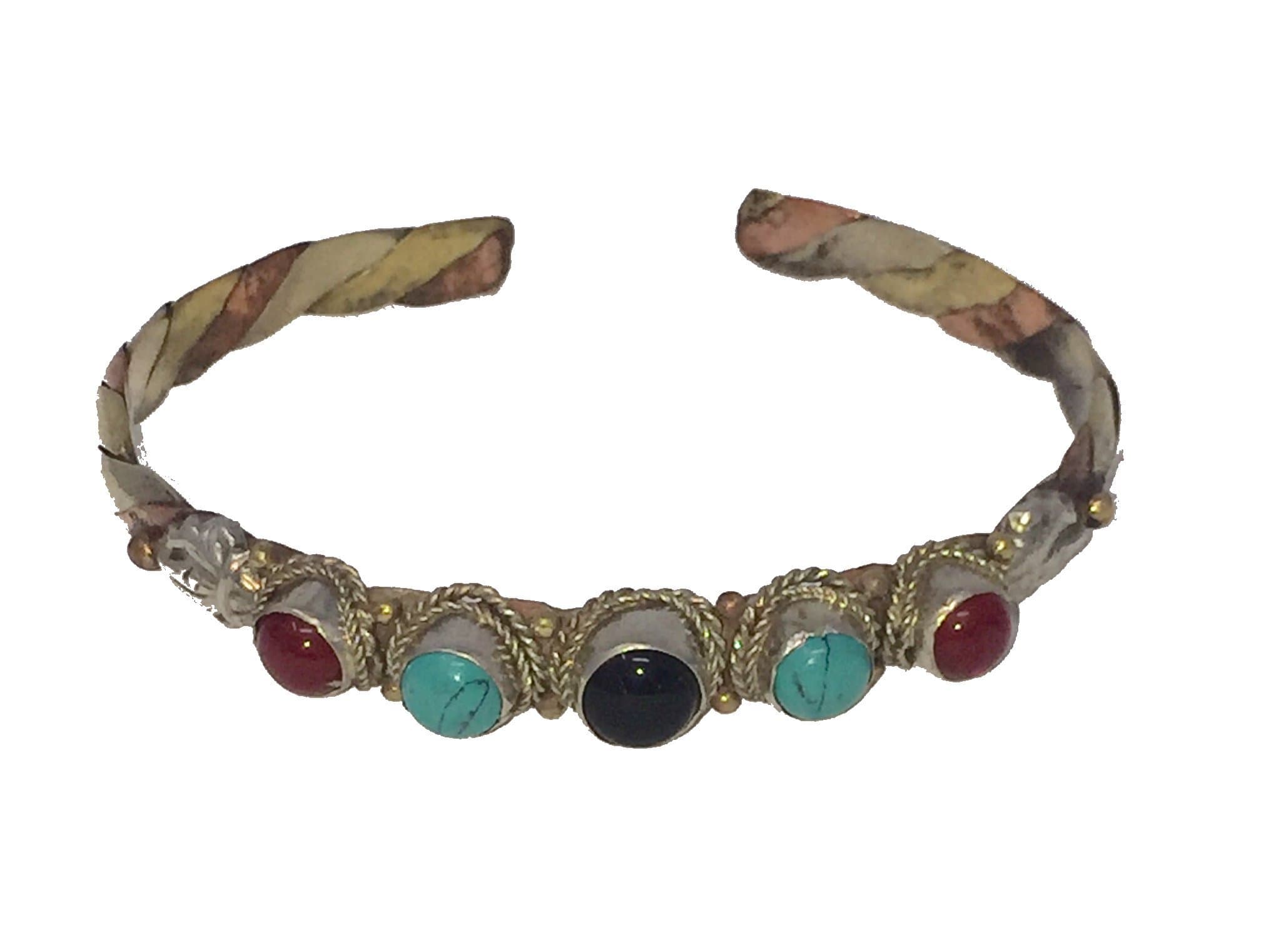 Copper and Brass Five Stones Tibetan Healing Bangle