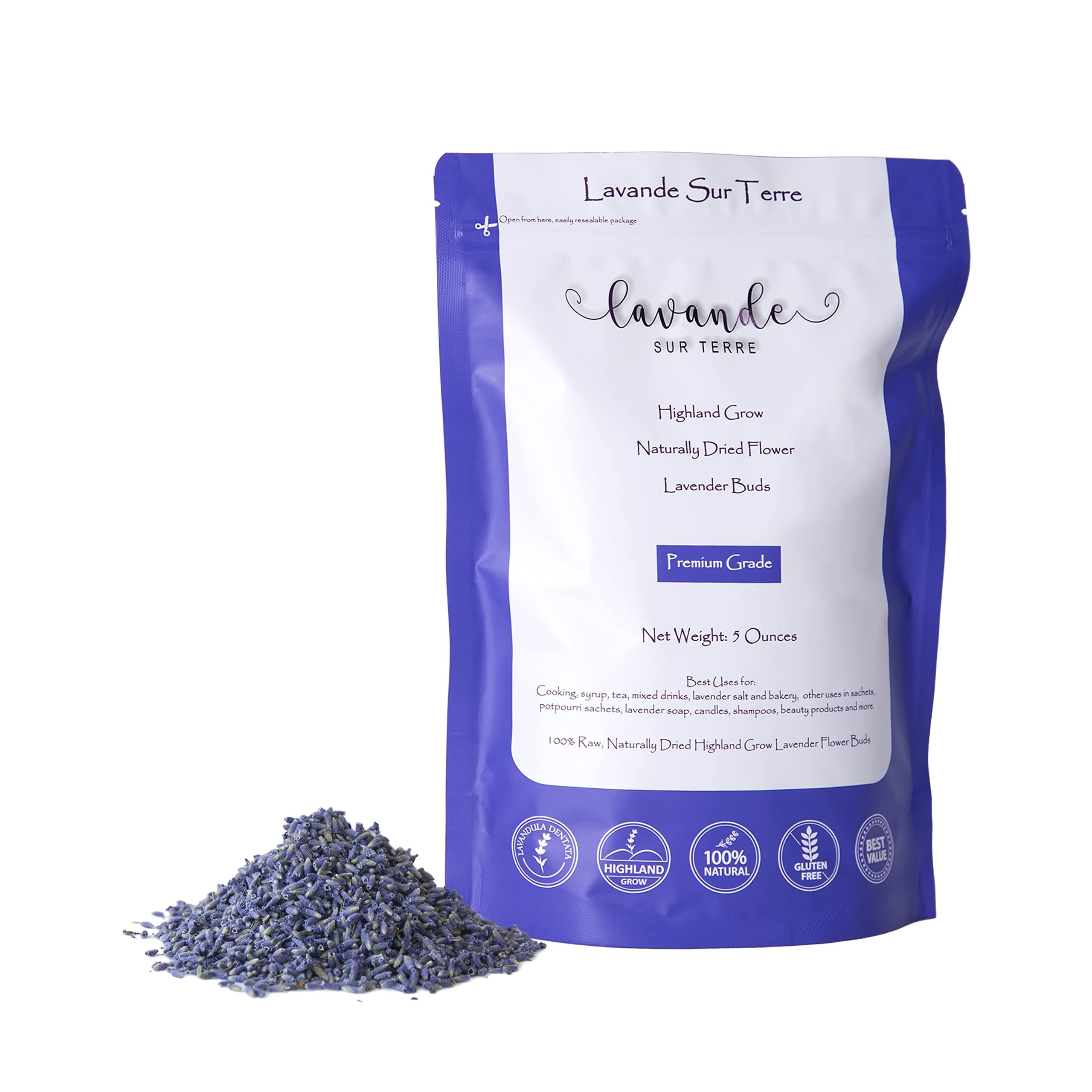 Dried Lavender Flower Buds for Crafts, Baking, Tea, DIY Projects, Sachets & Fresh Fragrance, 5 Ounces Bag, LV-N-1