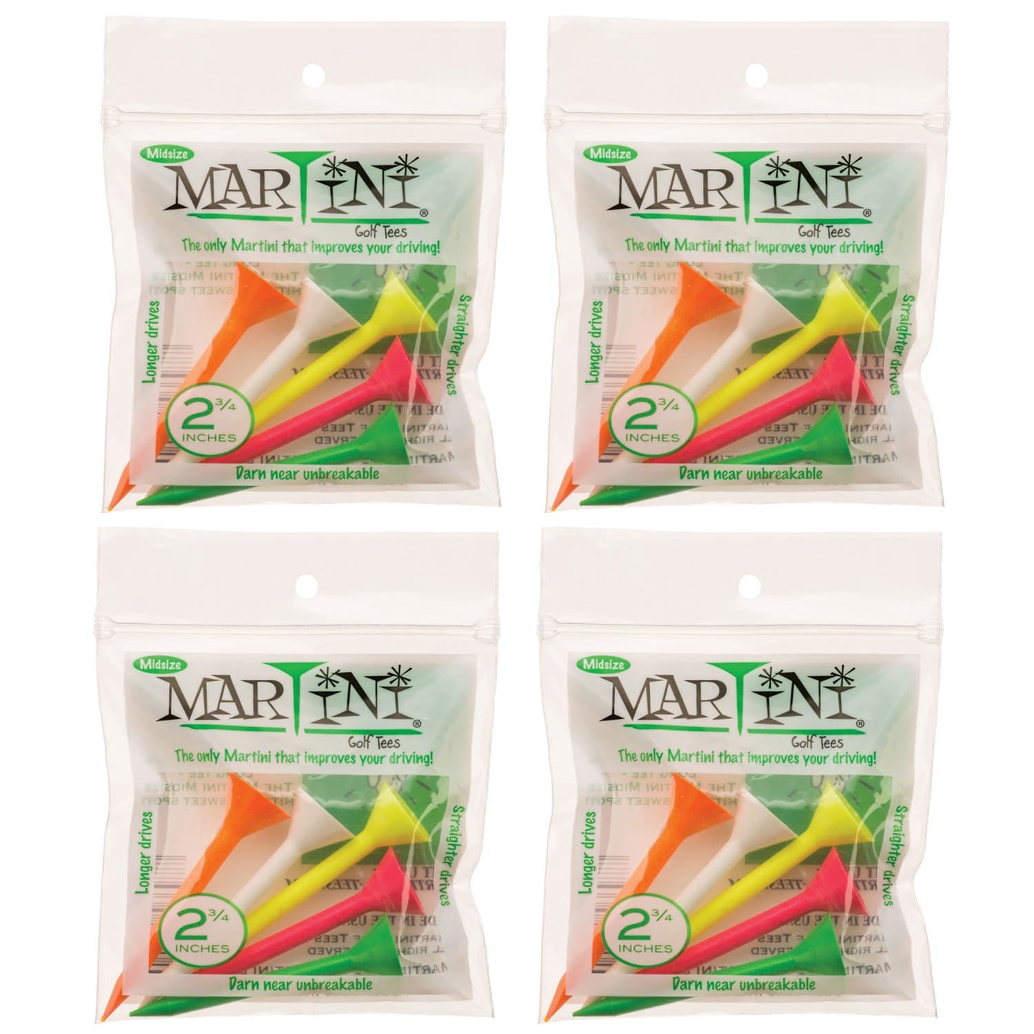 Golf Tees 2 3/4" Midsize 4 Packs of Mixed - 20 Tees Total - Virtually Unbreakable