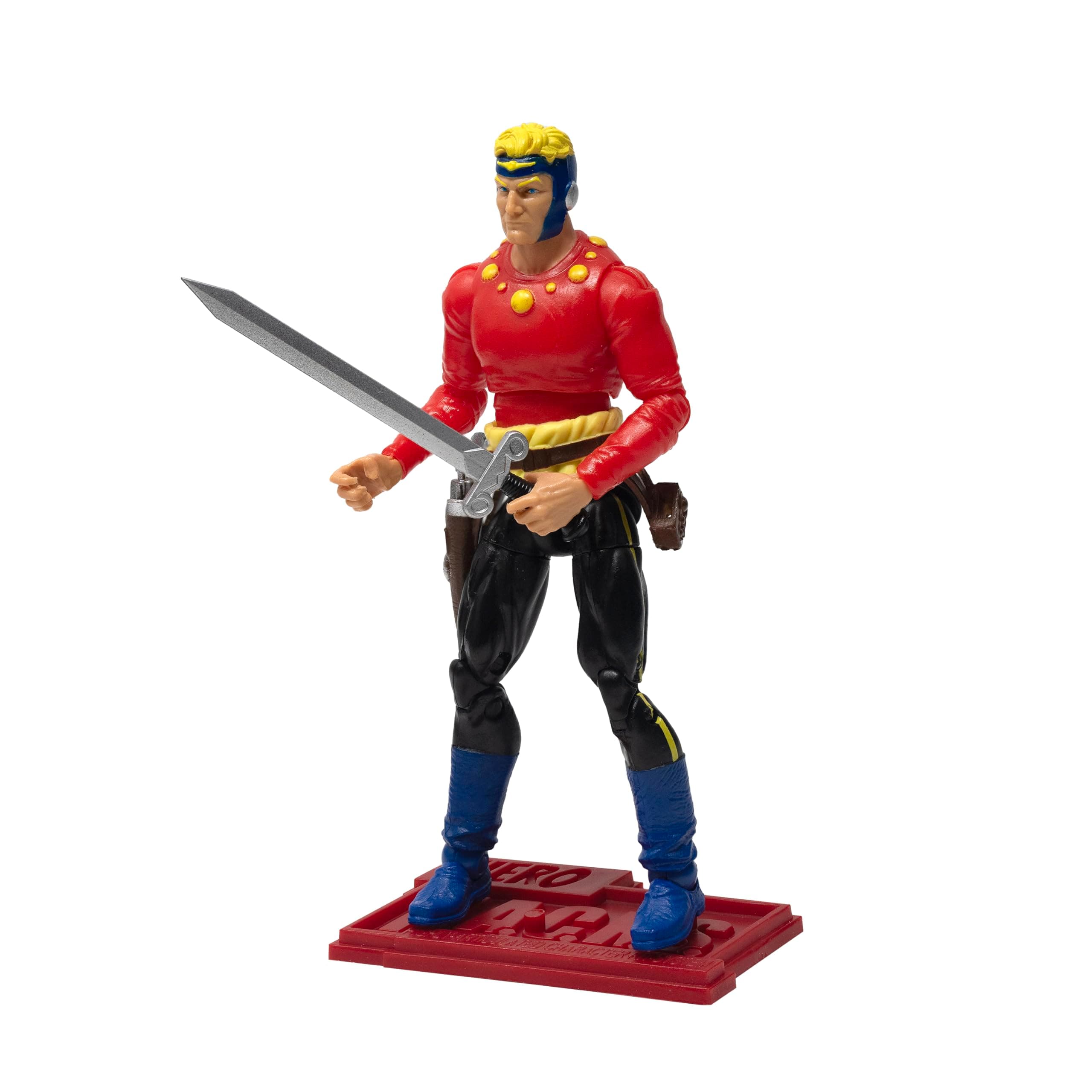 Hero H.A.C.K.S. Flash Gordon Comic Book Action Figure – Highly Articulated Collectible Figurine & Accessories Including Pistols, Sword, Belt, Holster Sheath, & Display Stand – 1:18