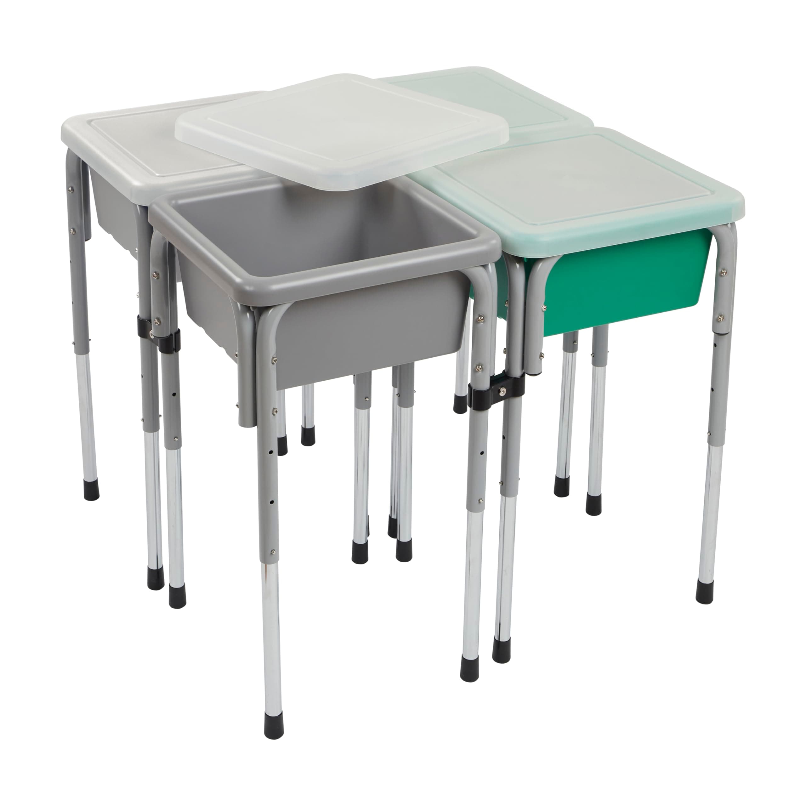 ECR4Kids 4-Station Sand and Water Adjustable Play Table, Sensory Bins, Grey/Emerald