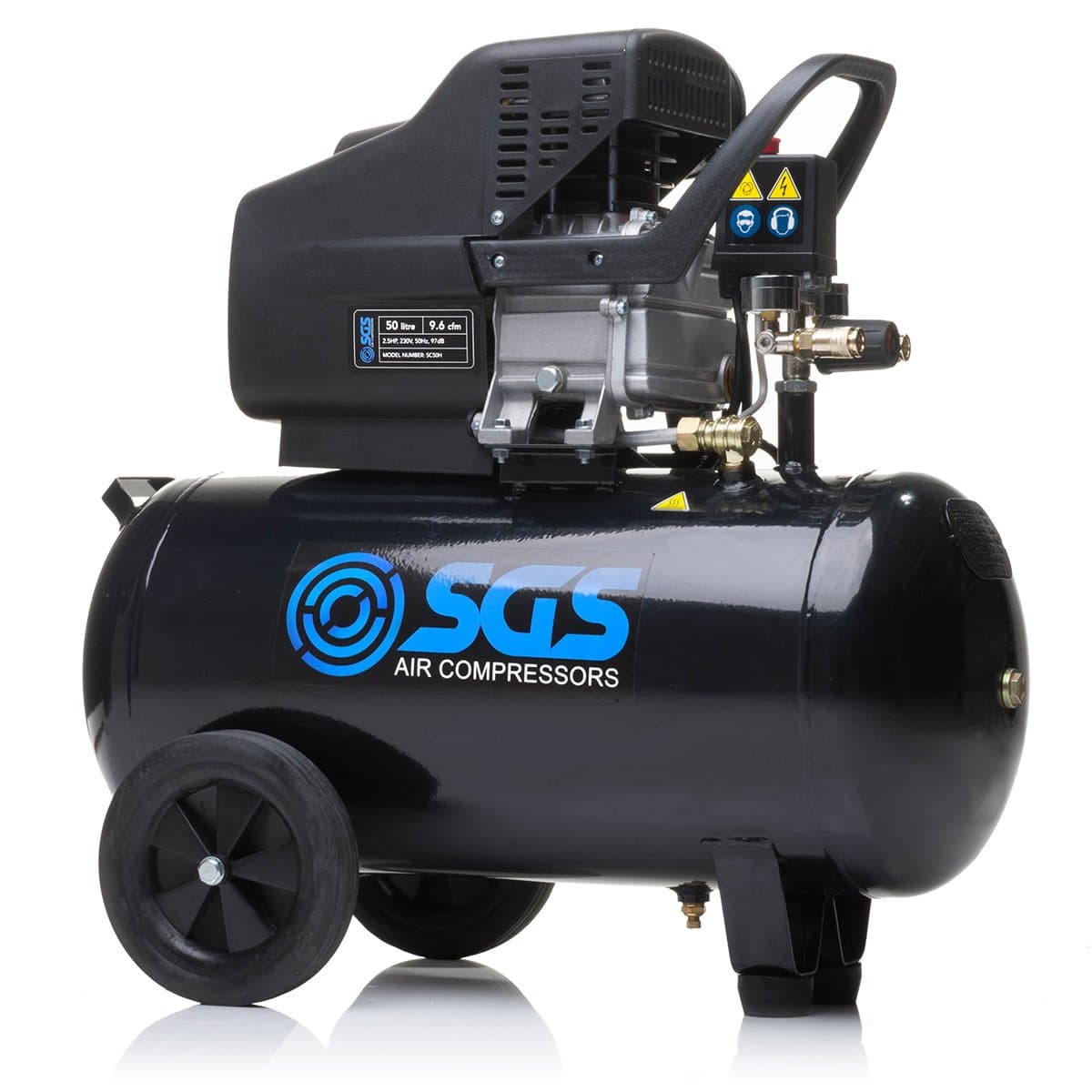 50 Litre Direct Drive Air Compressor - 9.6CFM 2.5HP with Twin Air Outlets