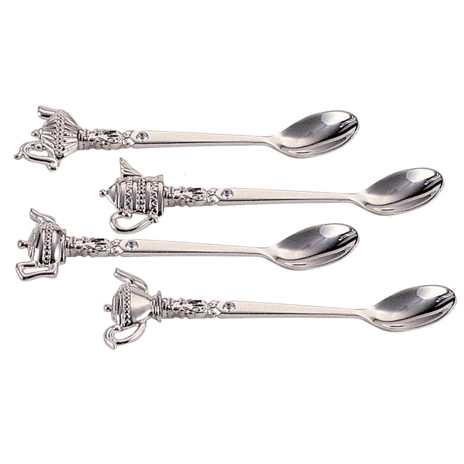 Silver 87625 Silver Plated Teapot Tea Spoon with Crystal (Pack of 4)