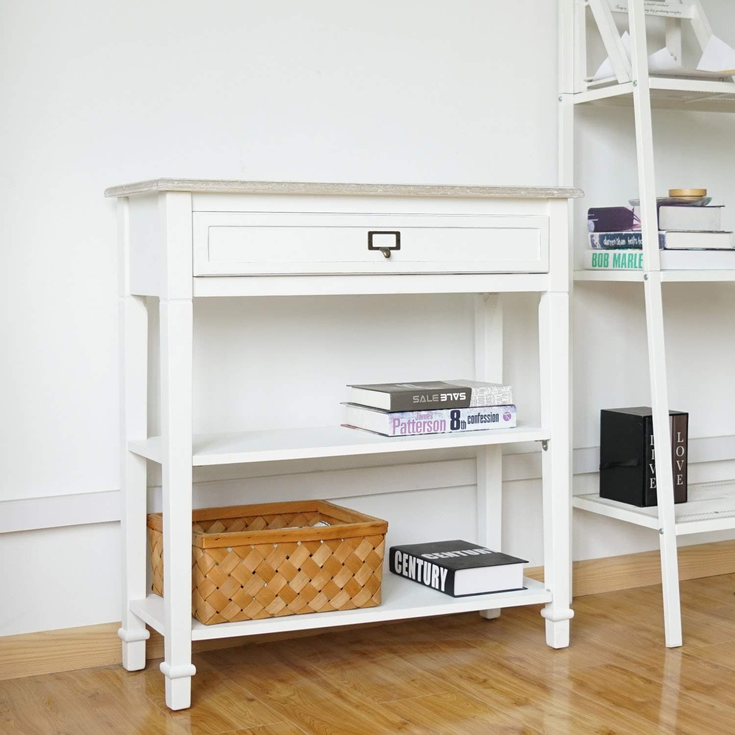 KinsuiteWhite Console Table with Drawer and Storage Shelf Accent Sofa Table for Entryway Living Room Hallway