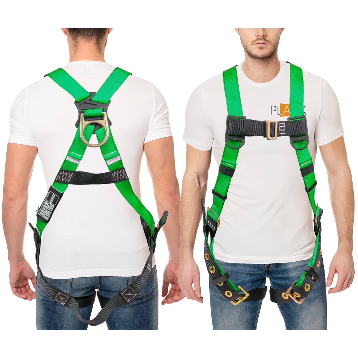 Palmer Safety Full Body Harness with 5 Point Adjustment, Back D-Ring, Grommet Legs, and Fall Indicators - Meets or Exceeds ANSI Z359.11-2014. A10.32-2012, Green -2XL