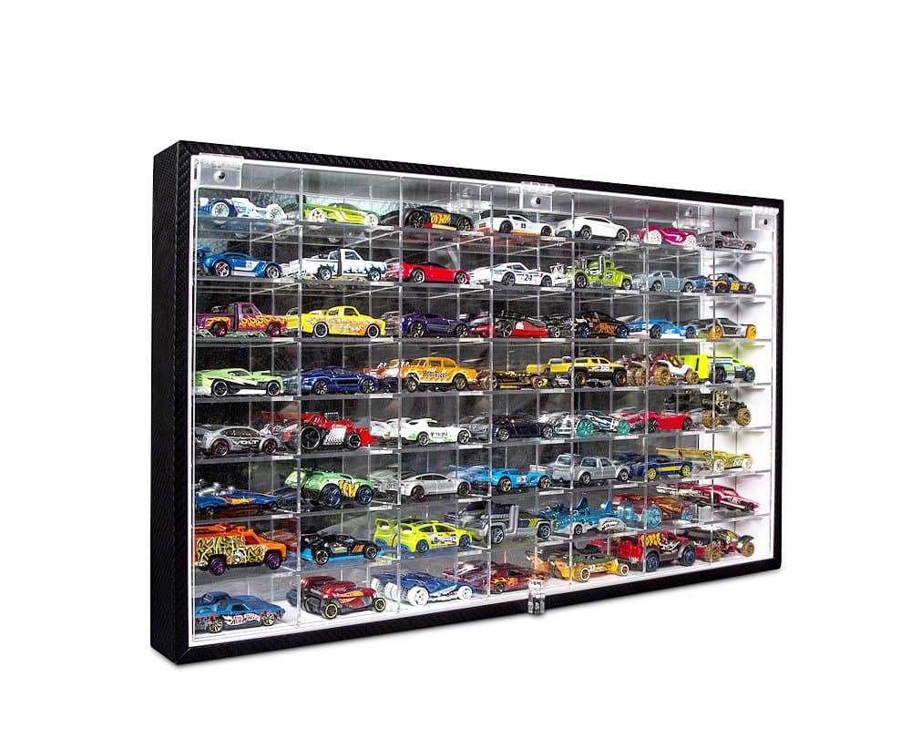 JackCubeDesign Hot Wheels 1/64 Scale Diecast Display Case Storage Cabinet Shelf Wall Mount Rack for 56 Hot Wheels(Black, 62.5 x 35 x 5.2 cm)-MK184