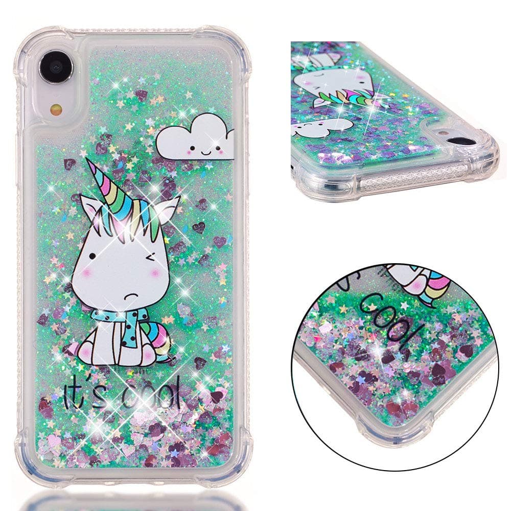 iPhone XR case Glitter AIKIN Clear Bling Floating Flowing Liquid Sparkle Shockproof Waterfal Soft TPU Cute Girly Luxury Quicksand Case for iPhone XR 2018 6.1” (Cool Monster)