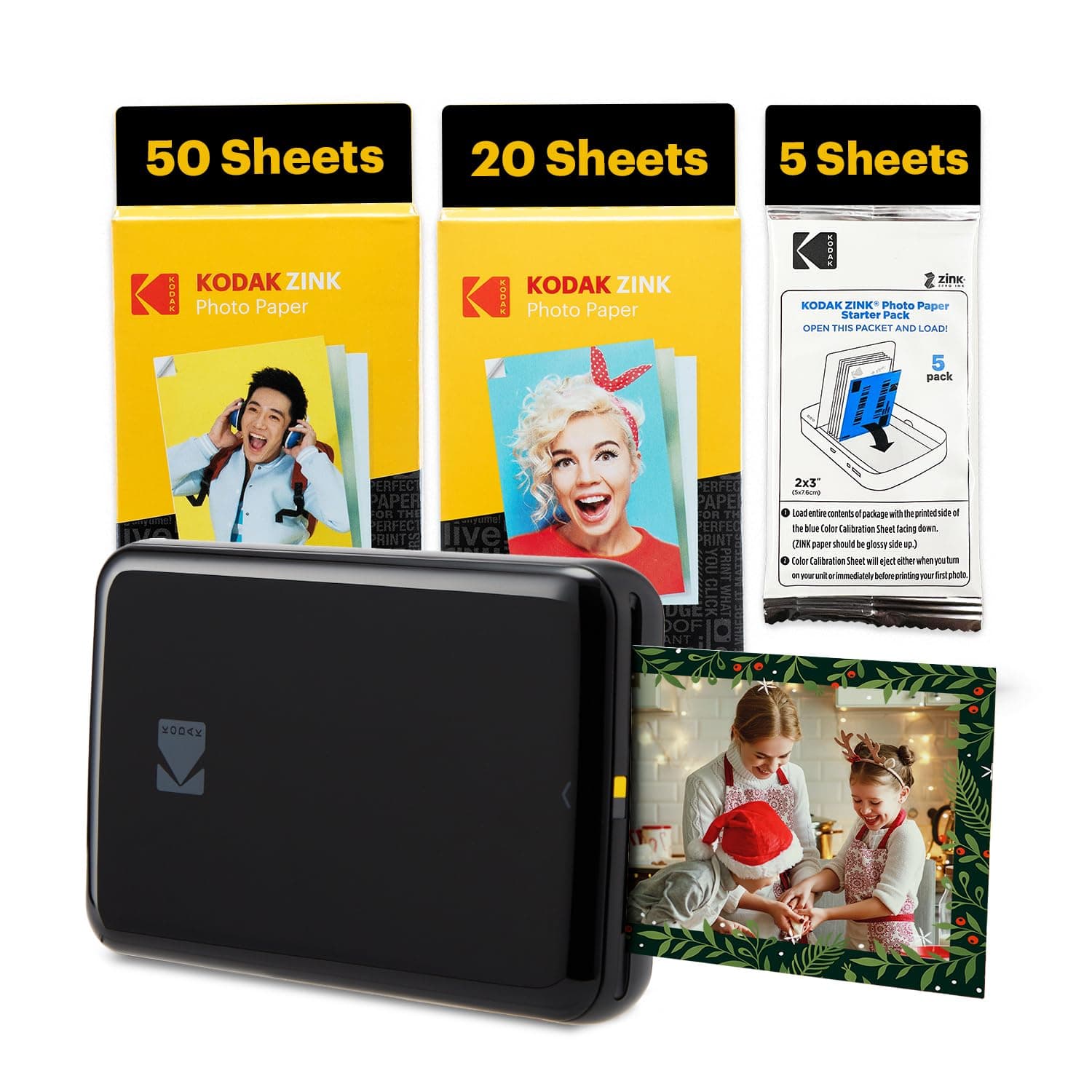 Step Instant Smartphone Photo Printer - 75 Sheets Bundle - Portable Mini Color Wireless Mobile Printer - Zink 2x3” Sticky-Back Photos - Bluetooth Compatible with Smart Devices - Fun App -Black
