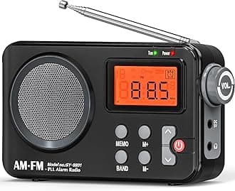 FM AM Radio, Portable Small Transistor Radio with Large Display, Timing Function, Alarm Clock, Loud Speaker with USB Power Supply/Battery Operated