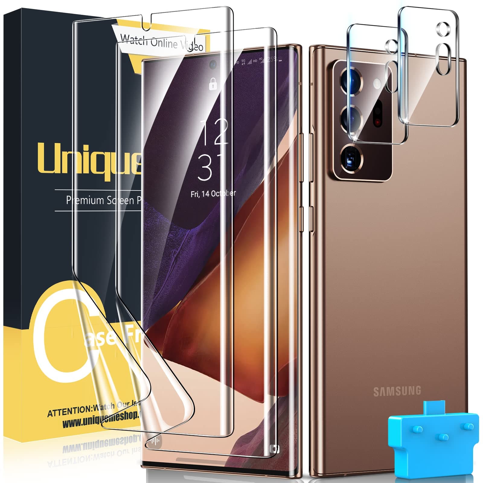 UniqueMe [2+2 Pack] Compatible with Samsung Galaxy Note 20 Ultra 6.9 inch Soft TPU Screen Protector 【Not Glass】and Camera Lens Protector,HD Clarity [Case Friendly][Bubble Free] [Anti-slip tool]