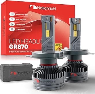 Nakamichi GR870 Series H4 LED Light Bulbs for Replacement, 31,000 Lumens 200W Per Set, Super Bright Cool White, Plug and Play, High & Low Beam, Pack of 2, 4300K, H4 (HB2 9003)