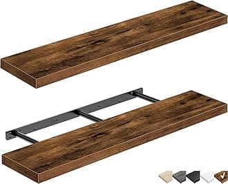 QEEIG Floating Shelves for Wall 35.4" Long - Wall Mounted Shelf Bathroom Kitchen Living Room Bedroom Farmhouse Home Decor Display Bookshelf Large 35.4 x 9.3 inch Set of 2, Rustic Brown (008-90BN)