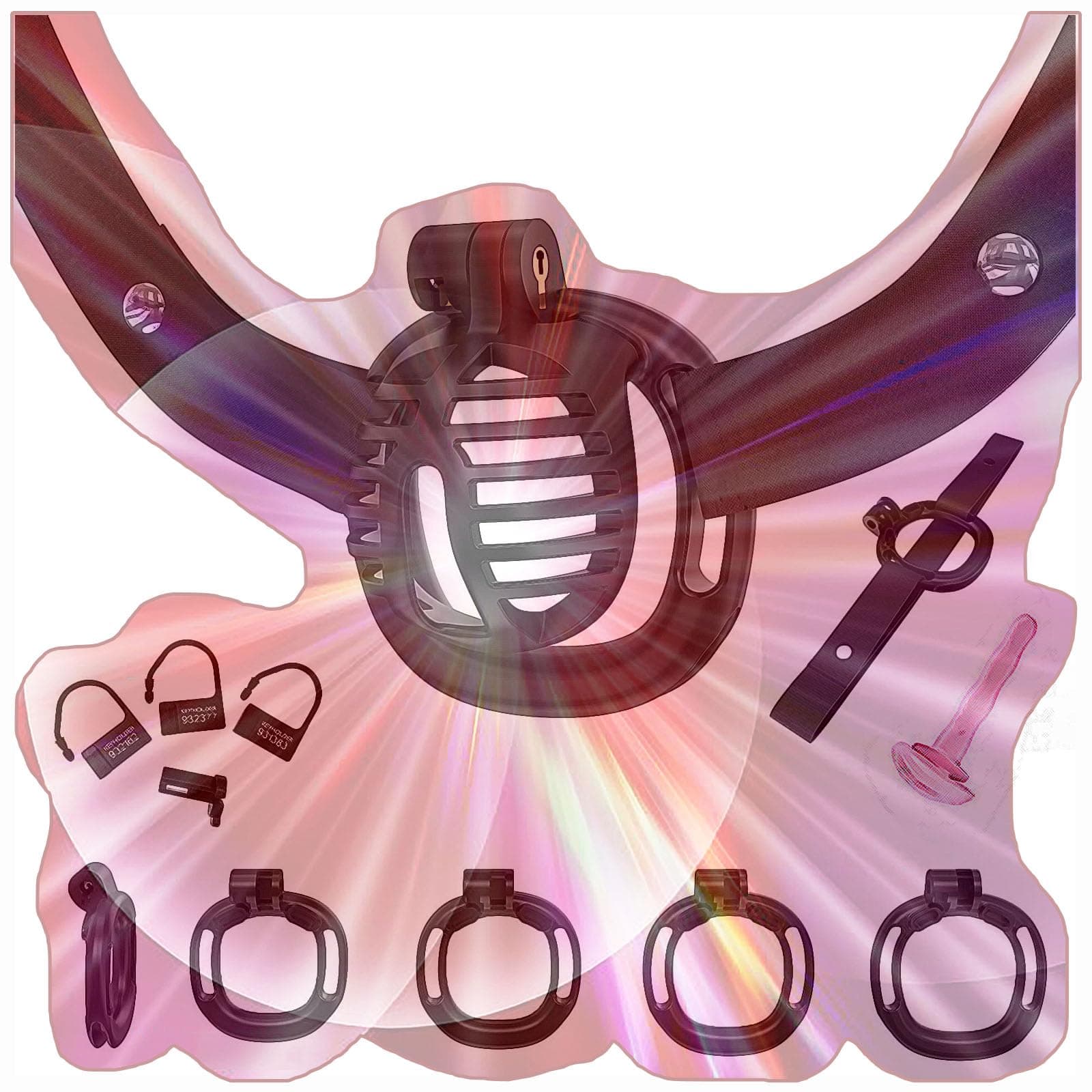 Male Flat Protection Cage Set, Comfortable Flat Cage with 4 Sizes Rings, Waist Belt, Small Tube -USHA27 (M2B)