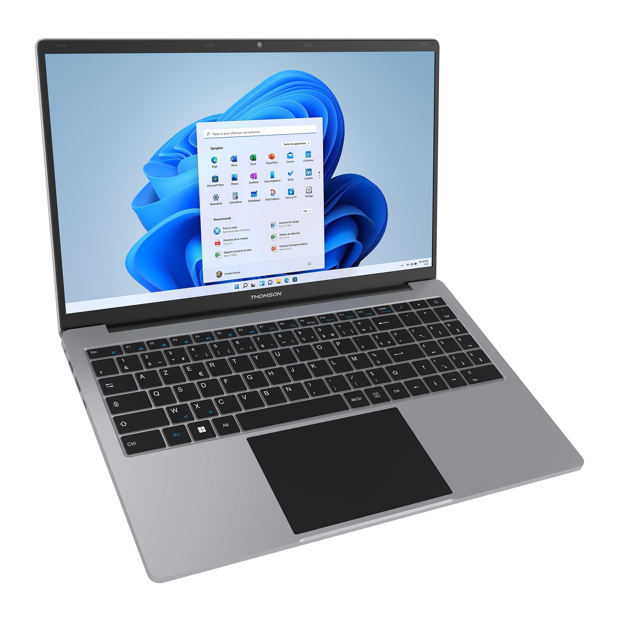 THOMSON 15.6-inch Notebook | Intel® CoreTM i3 1115G4 | 8 GB DDR4 | 512 GB SSD 1920 * 1080 FHD | Wifi AC & BT4.2 | Webcam 1 MP | 11.4V 3200 mah | SILVER| Windows 11 HOME A CASE ALU