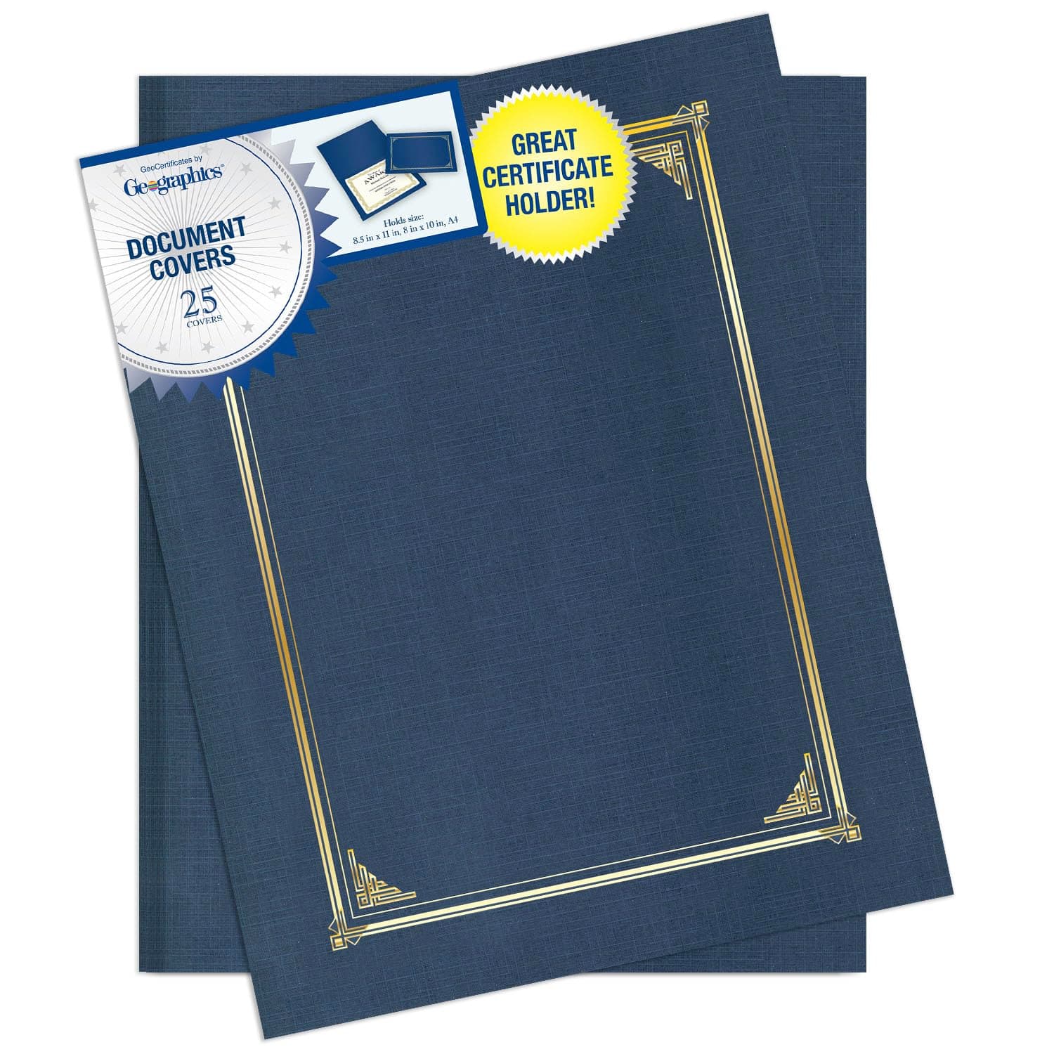 Classic Linen Certificate/Document Covers, 12.5” x 9.75”, Navy Bue (25 Pack)